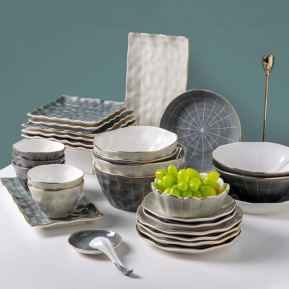 **33-Piece Retro Ceramic Dinnerware Set - Colorful & Break-Resistant Plates, Bowls & Dishes for Family Gatherings, Parties & Gifts | Phnom Penh Style Tableware**    *(Use for: Daily Meals, Holiday Dinners, Wedding Gifts, Housewarming Presents & Stylish Home Decor)*