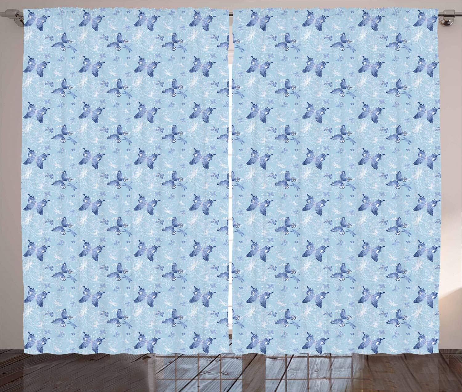 Ambesonne Butterfly & Dragonfly Curtains - Pastel Floral Swirl Design, 2 Panel Window Drapes 108