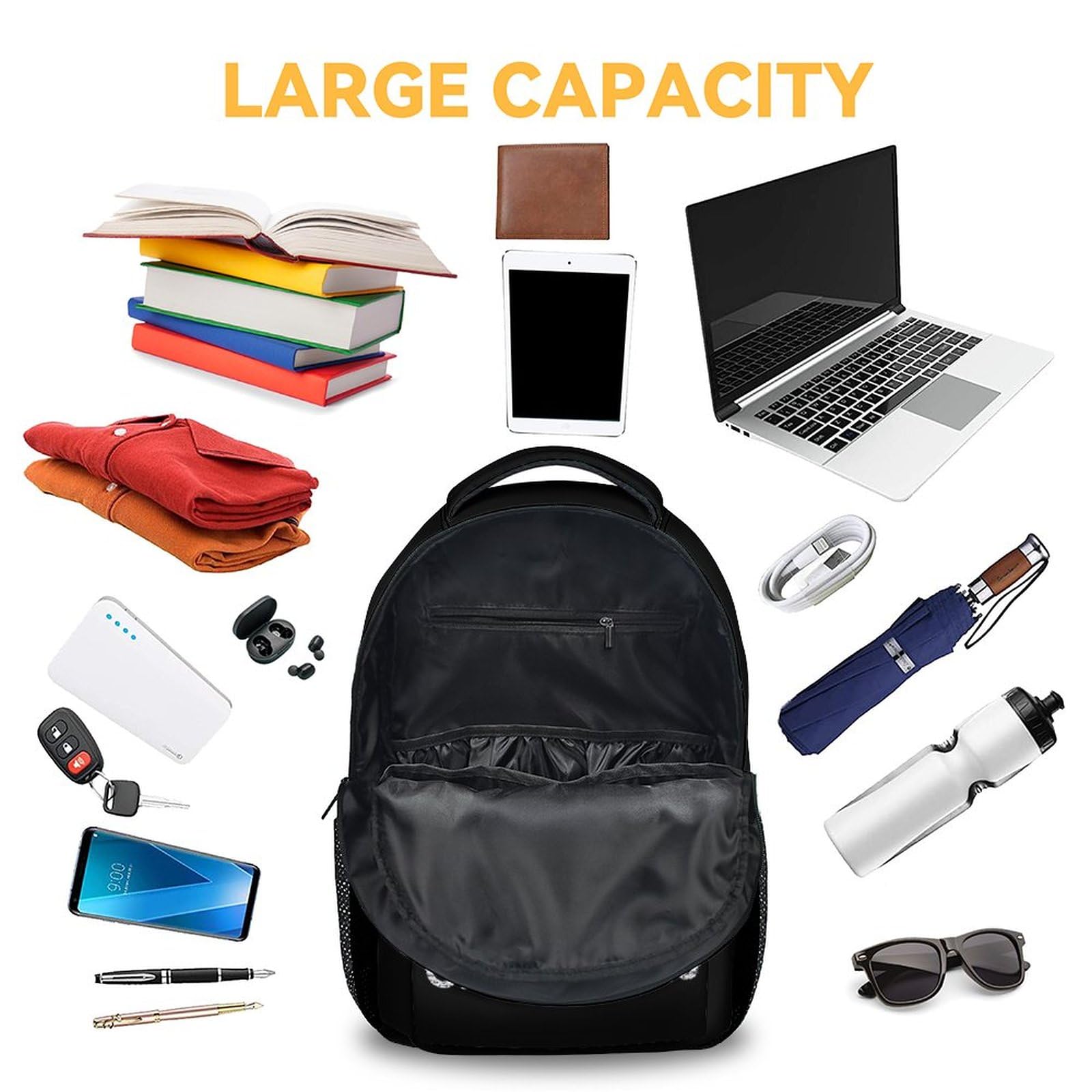 16 Inch Kids Backpack for School - Durable Black Bookbag for Boys & Girls - Funny Middle School Backpack for Daily Use, Travel & Outdoor Activities