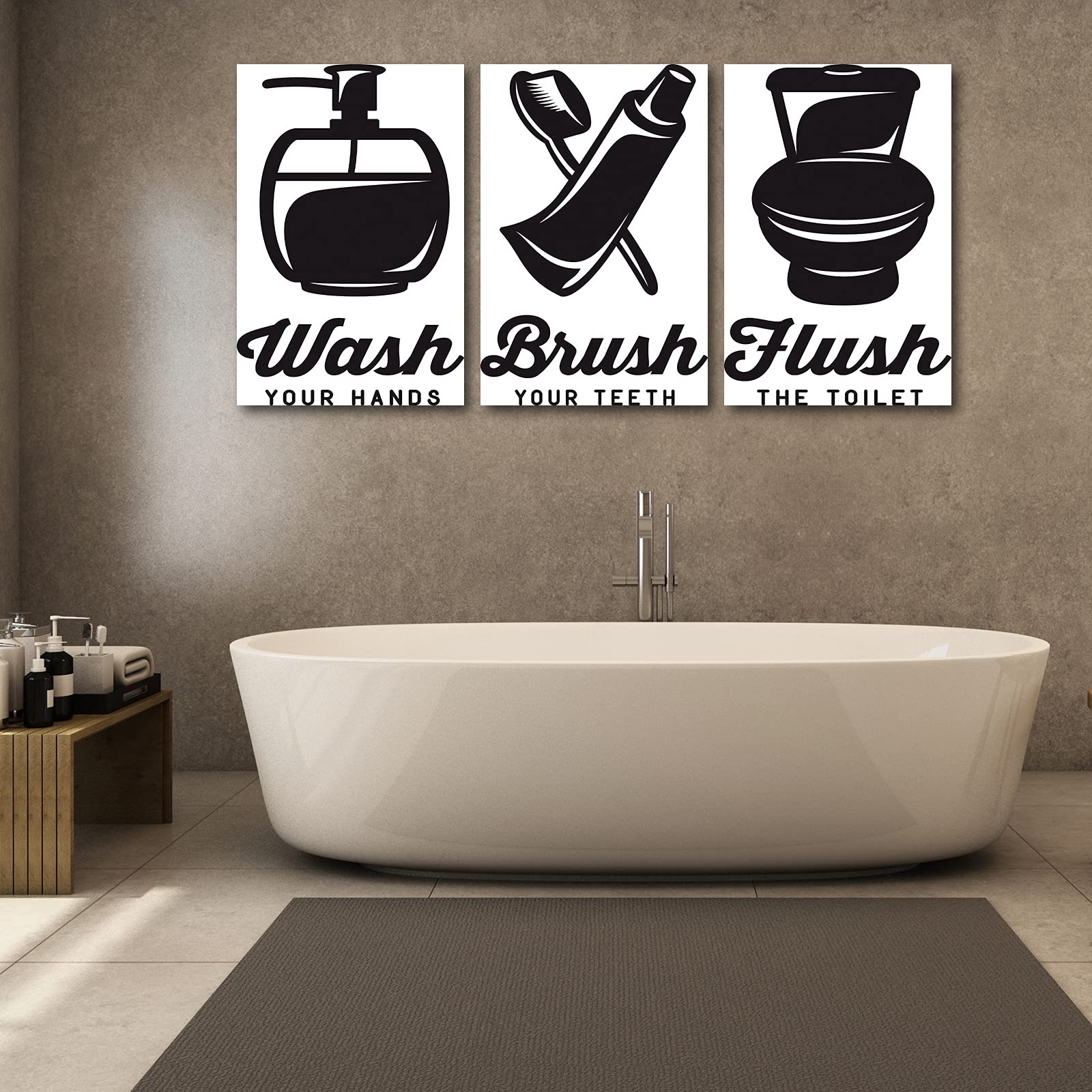 Large 3-Piece Black & White Bathroom Wall Art Set - Modern Toilet Canvas Decor with Inspirational Quotes | Perfect for Bathroom, Powder Room & Guest Bath Decor