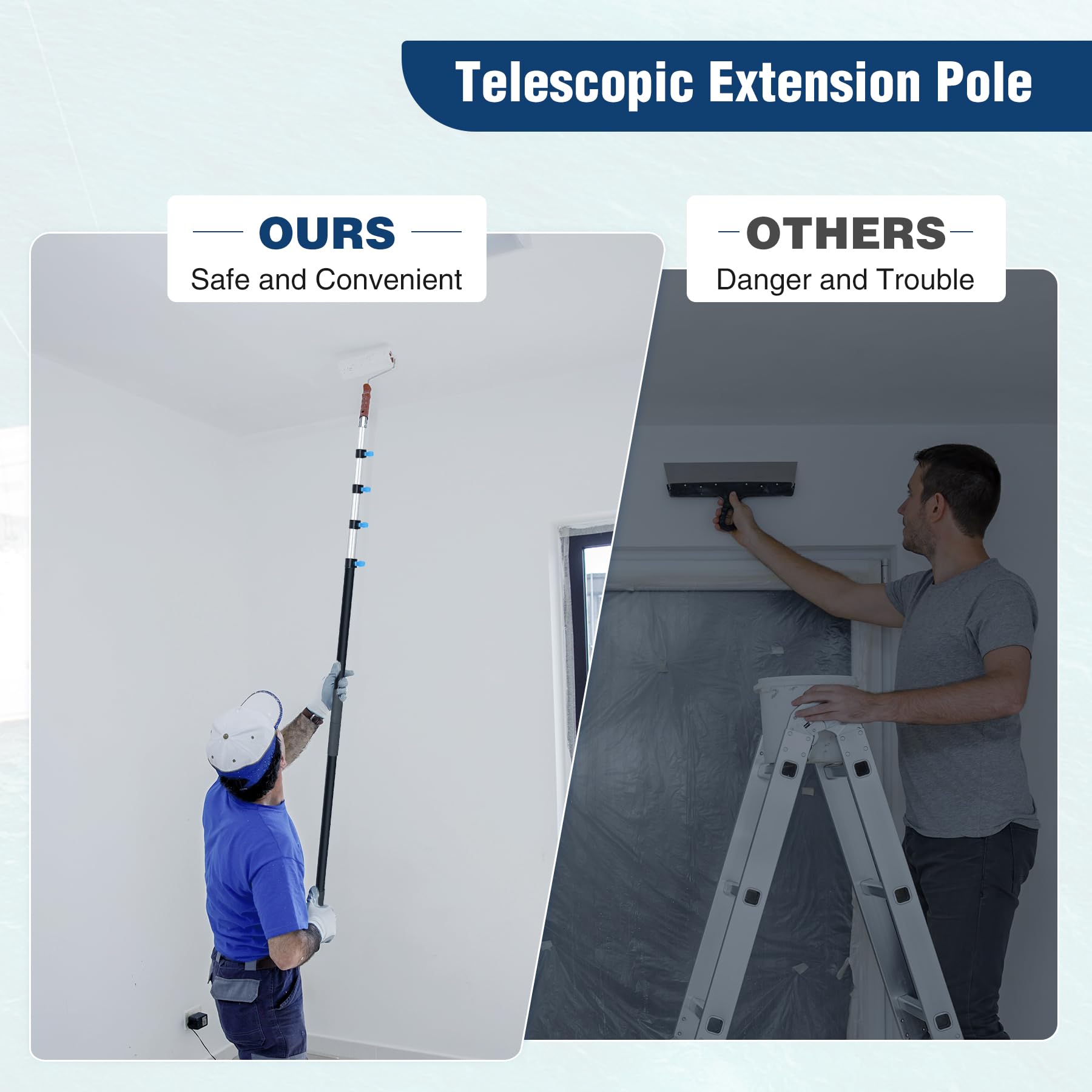 Lineslife 8-24ft Telescoping Extension Pole - Lightweight Aluminum Alloy Paint Roller Pole for High Ceilings, Window Cleaning, Dusting & Home Maintenance (Pole Only) - Perfect for DIY Projects, Hard-to-Reach Areas & Professional Use