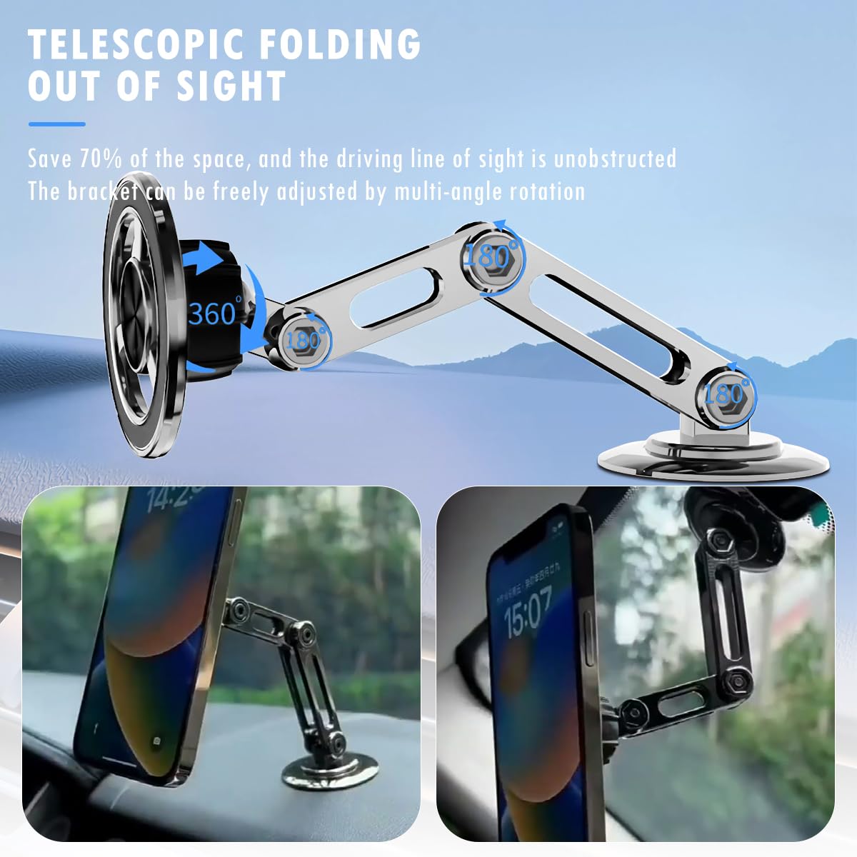 Jemey Universal 360° Pro Magnetic Car Phone Holder - 2025 New Hands-Free Auto Mount with Metal Ring, Adjustable Phone Stand for iPhone, Samsung, All Smartphones - Perfect for Driving, GPS Navigation & Road Trips