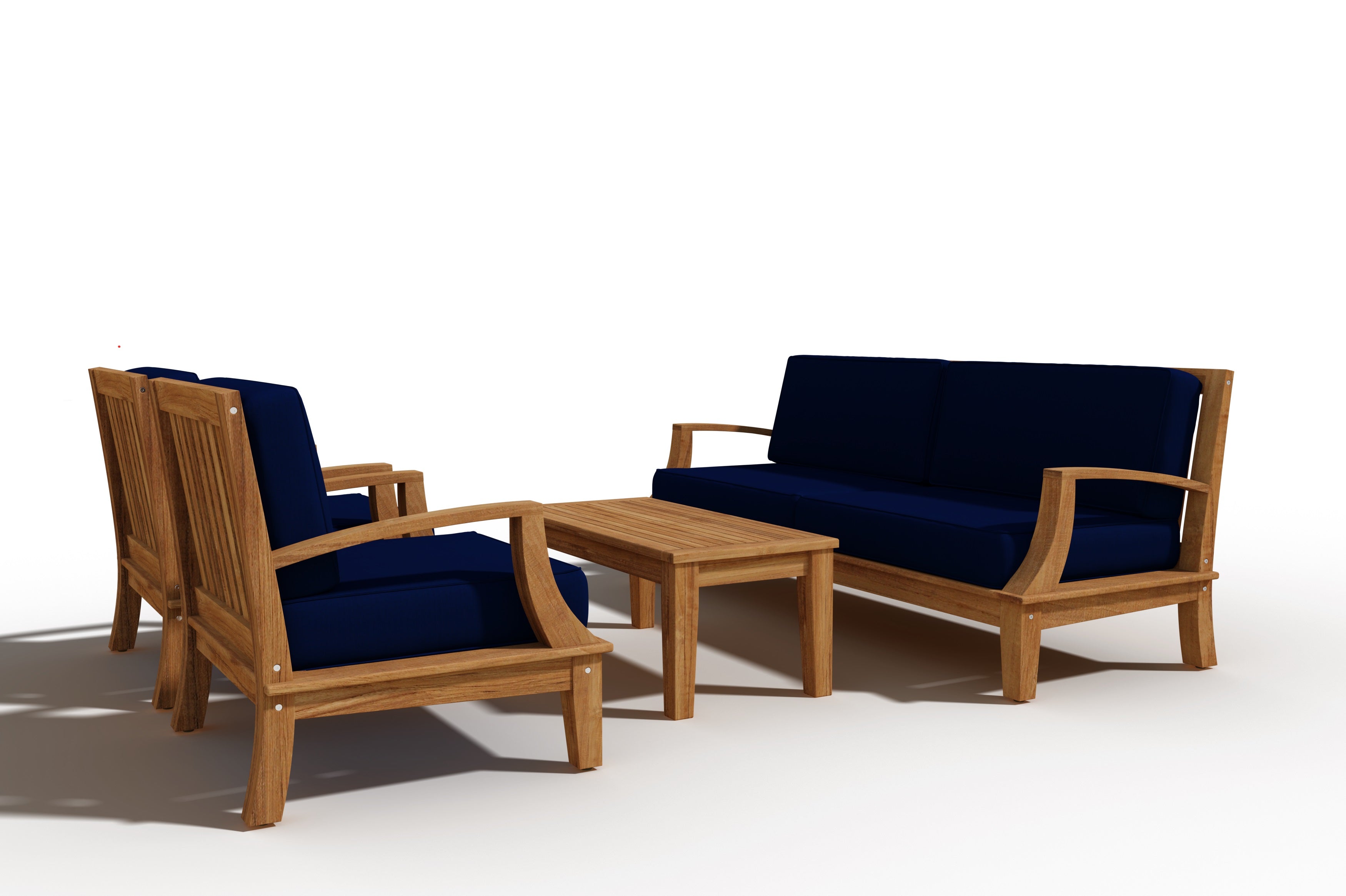 Eliane 4-Piece Teak Outdoor Patio Deep Seating Set with Sunbrella Navy Cushions – Durable & Weather-Resistant Furniture for Backyard, Garden, and Poolside Relaxation