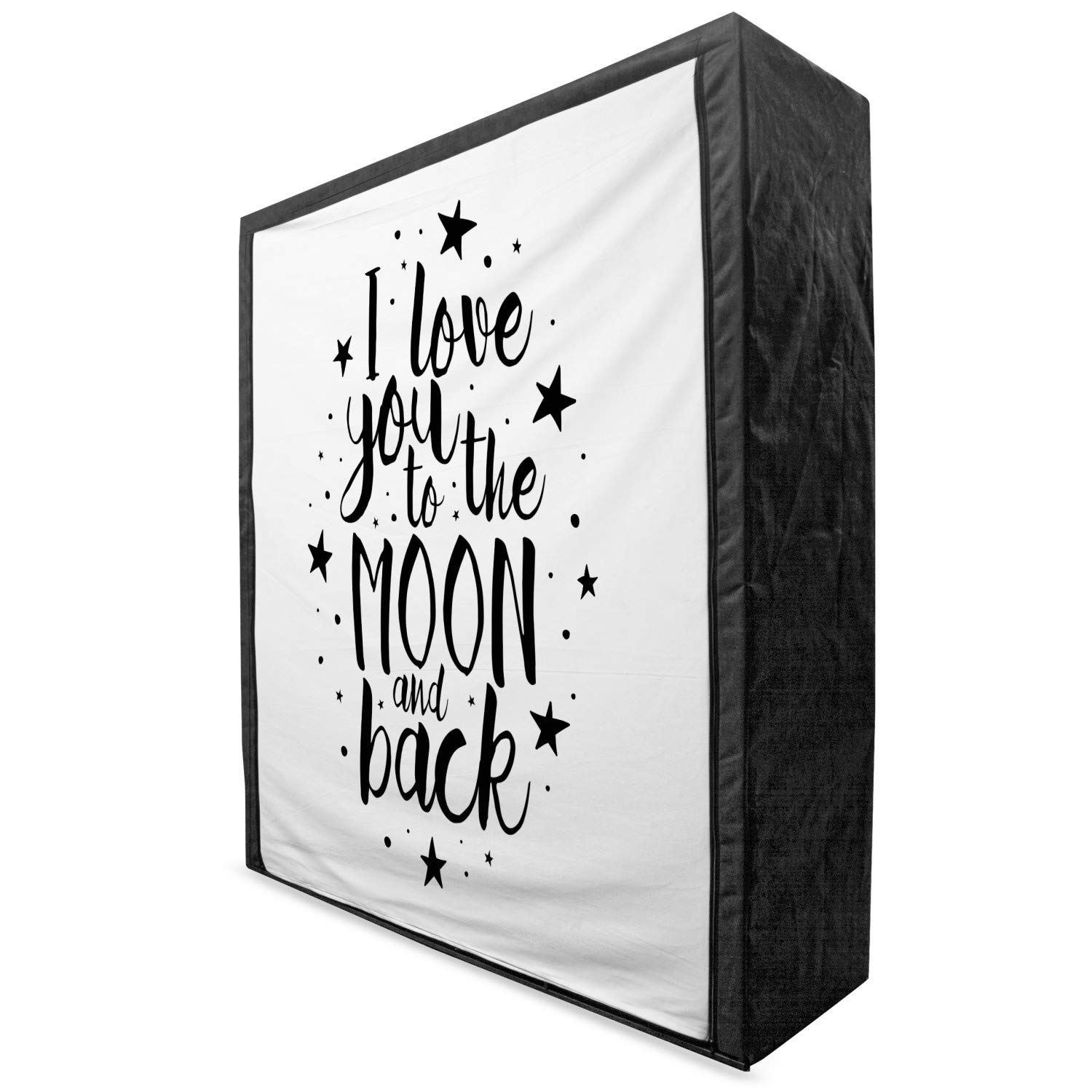 Ambesonne Portable Fabric Wardrobe - Romantic 'I Love You to The Moon and Back' Print Clothing Organizer with Shelves, 59 Inch Black & White - Perfect for Bedroom Closet Storage & Dorm Room Organization