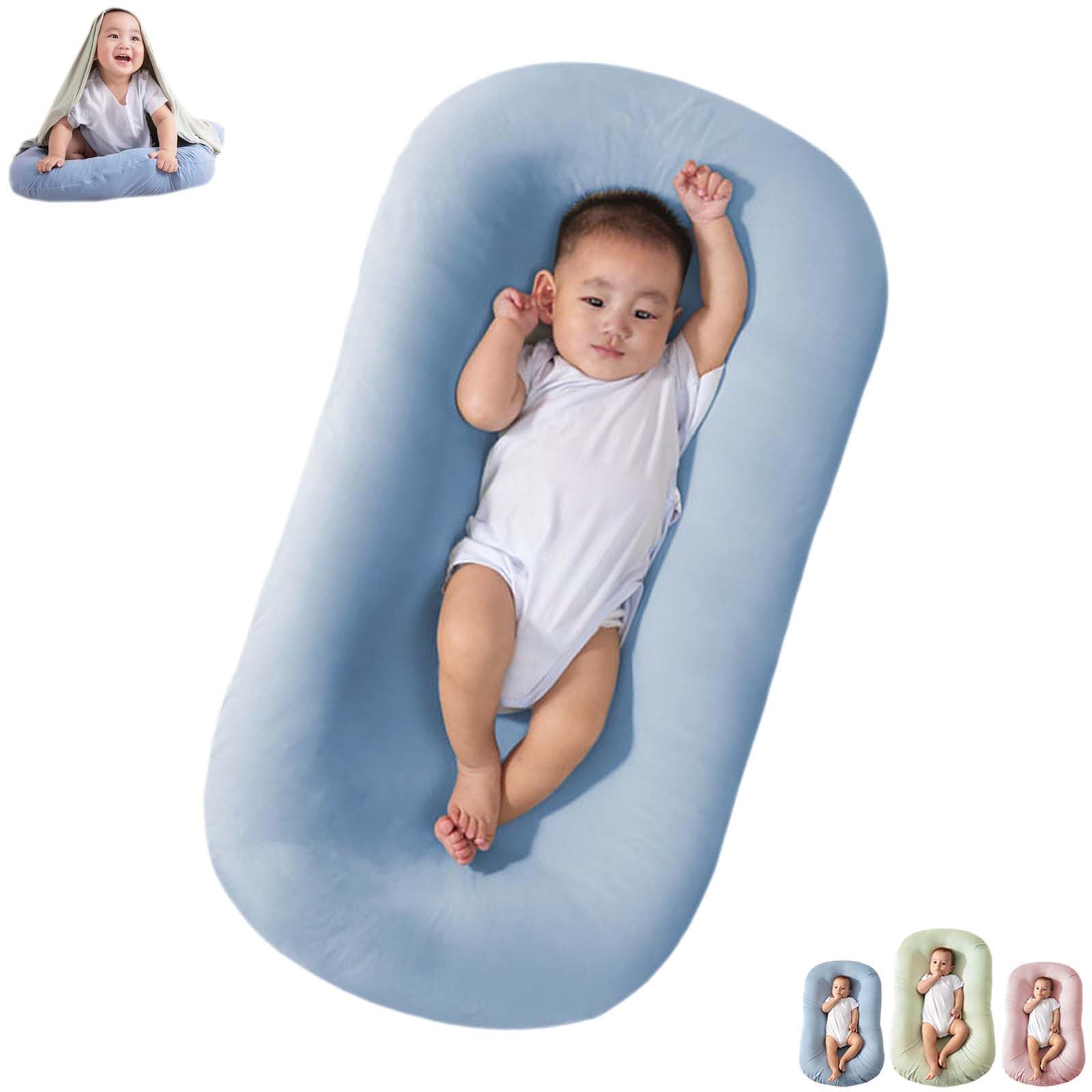 Best Baby Lounger Pillow for Newborns - Soft Infant Lounger for Rest, Play & Tummy Time - Breathable & Portable Baby Nest (Blue) - Perfect for Nursery, Travel & Daycare