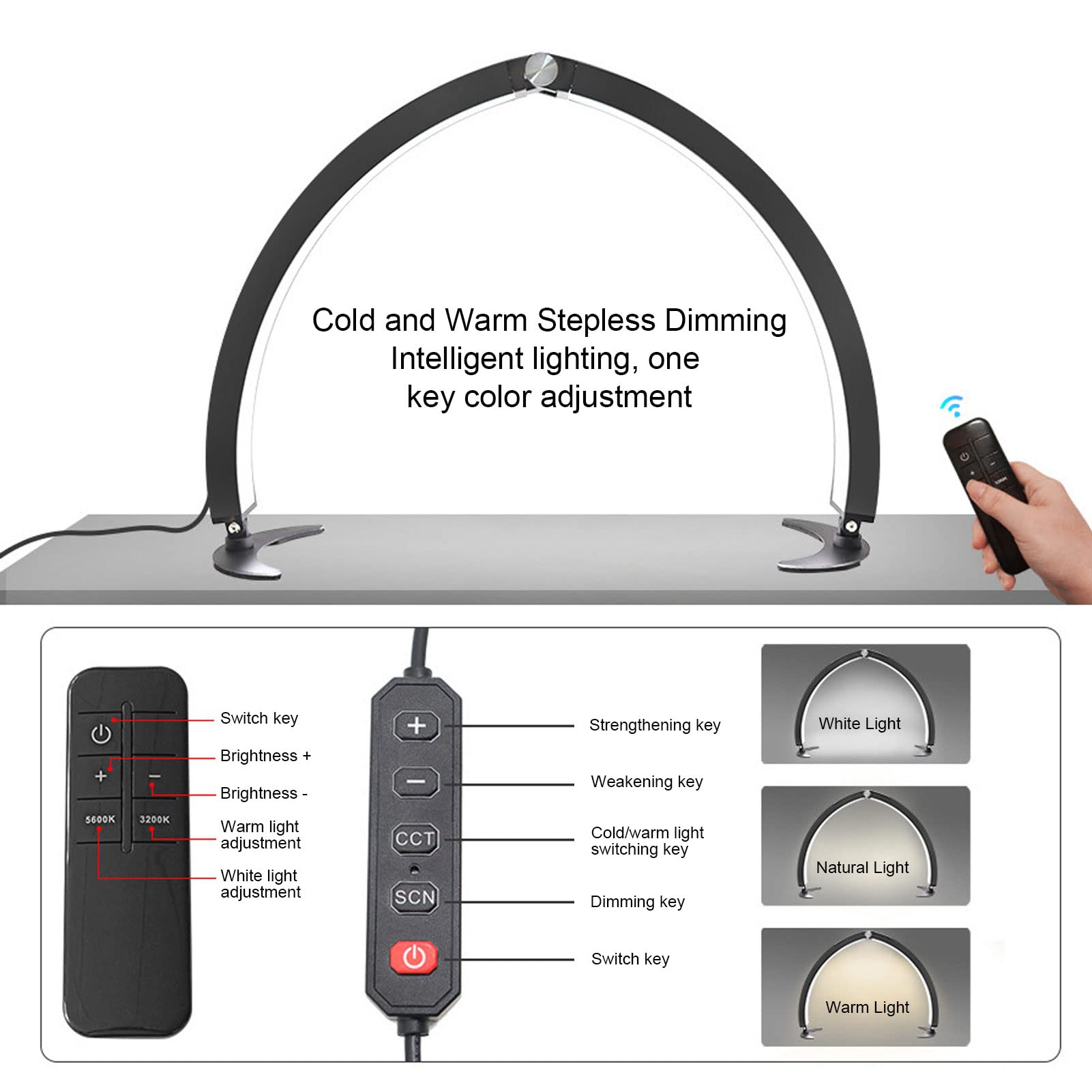 UBERSWEET® Foldable Beauty Desk Lamp - 25W Adjustable LED Light with Remote, 3 Color Temperatures (Warm/White/Cool), 100-240V EU Plug - Perfect for Eyelash Extensions, Makeup, Nail Art & Home Office Lighting
