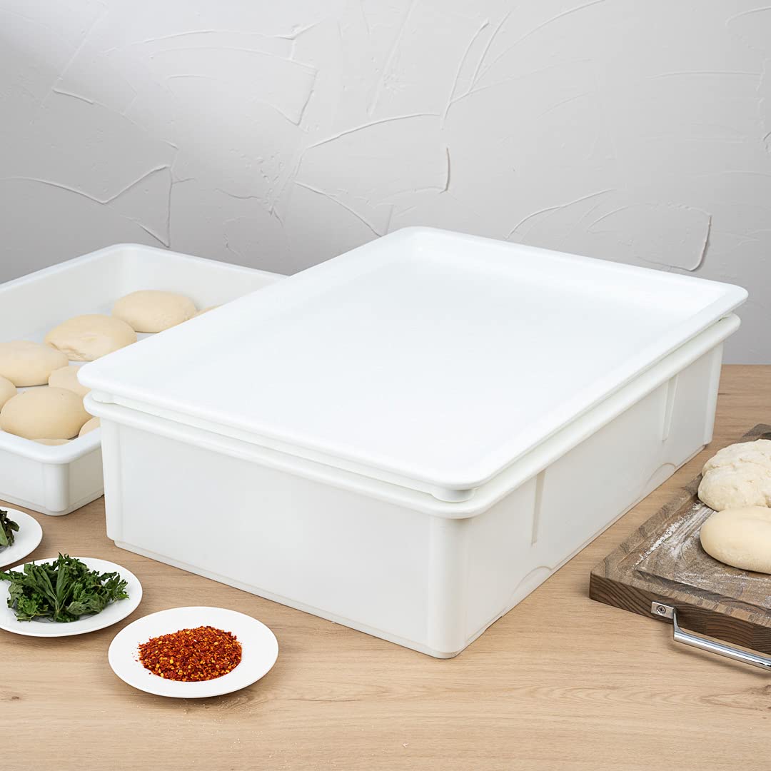 10 Pack Stackable Dishwasher-Safe White Plastic Proofing Box Lids for Pizza Dough - Rectangle Restaurantware Lids Compatible with Dough Boxes (Proofing Boxes Sold Separately) - Perfect for Bakeries, Pizzerias & Commercial Kitchens