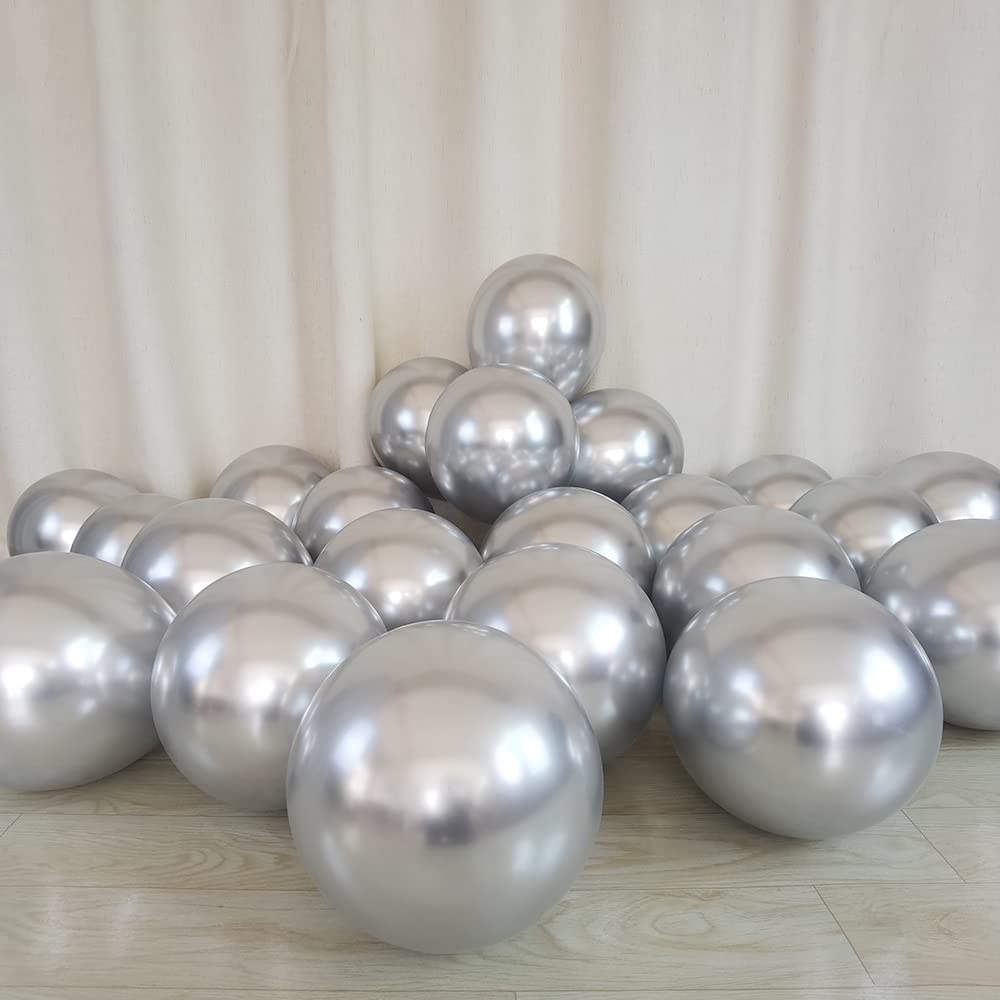 ANAHAT 12 Inch Metallic Silver Balloons - 100 Pack Thick Latex Chrome Party Balloons for Birthday, Wedding, Engagement, Anniversary, Christmas, Festival & Picnic Decorations | Perfect for Friends & Family Celebrations, Photo Backdrops, and Event Centerpieces