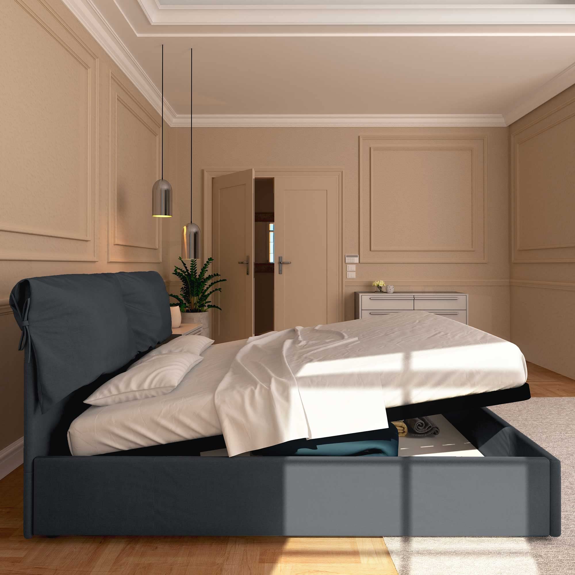 Baldiflex Single Bed with Storage - Licia Soft Synthetic Leather Upholstery, Slatted Base for Single Mattress, 180 x 200 cm, Padded Slim Headboard, Dark Gray - Perfect for Small Bedrooms, Guest Rooms & Studio Apartments