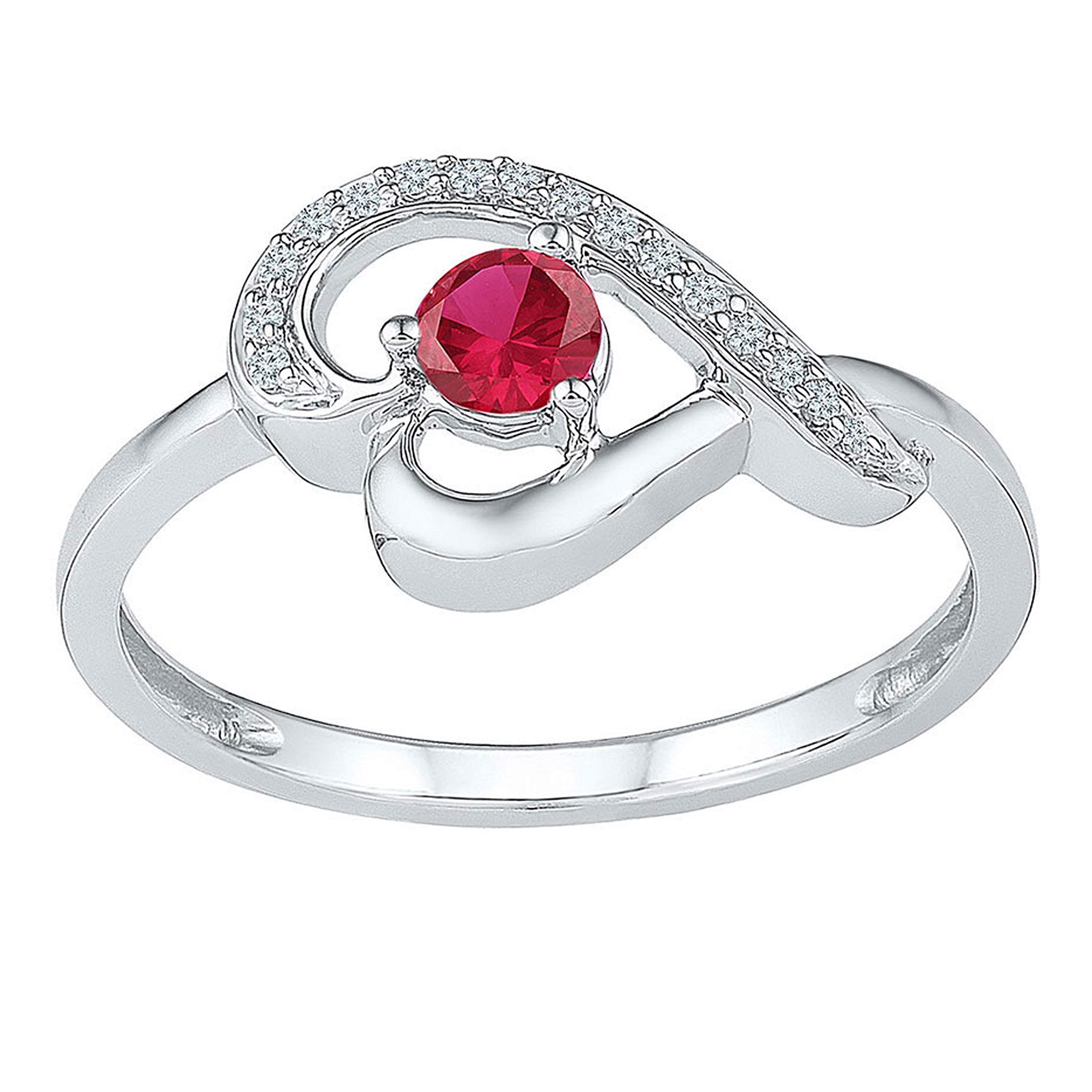 Dazzlingrock 0.45 Carat (Ctw) Round Created Ruby & Diamond Heart Ring in Sterling Silver - Elegant Valentine's Day Gift, Anniversary Jewelry for Her