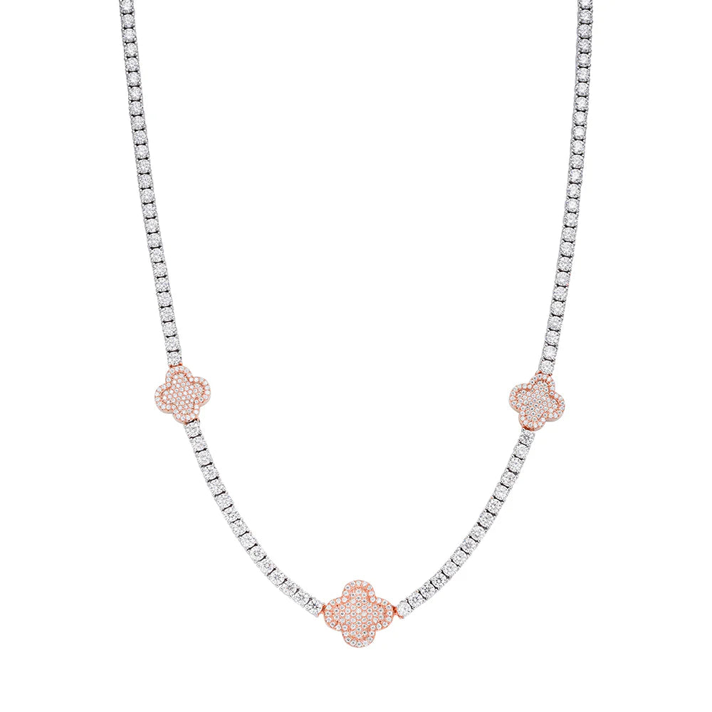 925 Sterling Silver Moissanite Clover Chain Necklace for Women - Elegant Rose Gold Tennis Necklace, Perfect for Casual Wear, Date Nights & Special Occasions
