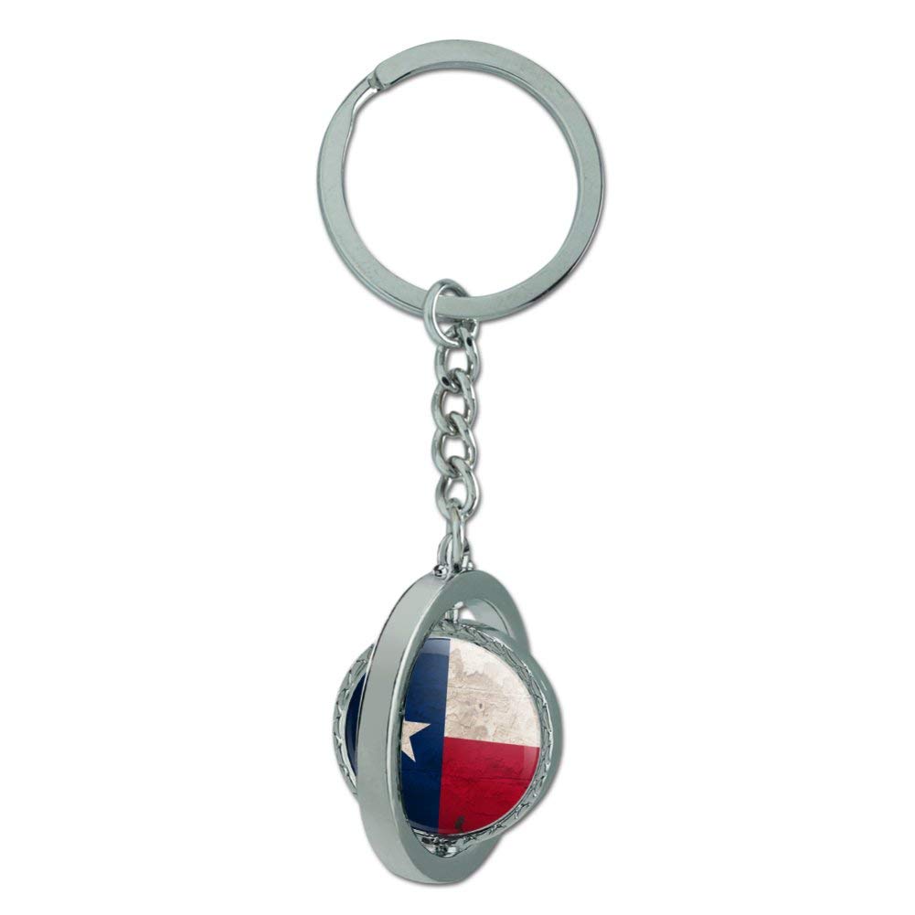 Vintage Distressed Texas State Flag Keychain - Spinning Round Chrome Plated Metal USA Souvenir | Perfect for Keyrings, Backpacks, Gifts & Travel Accessories