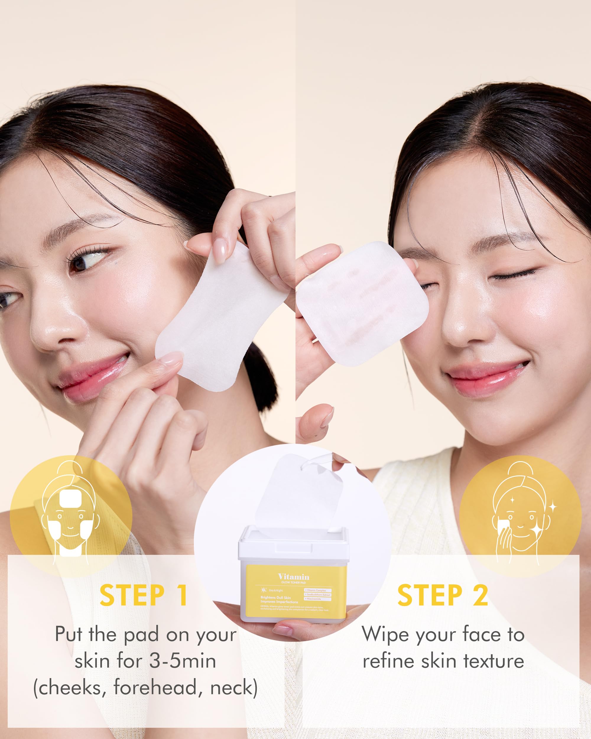 Dermal Vitamin Toner Pad & Ice Cooling Toner Pad Bundle - Exfoliating & Soothing Facial Treatment for Acne, Pores & Glowing Skin | Korean Skincare Routine for Morning & Night Use