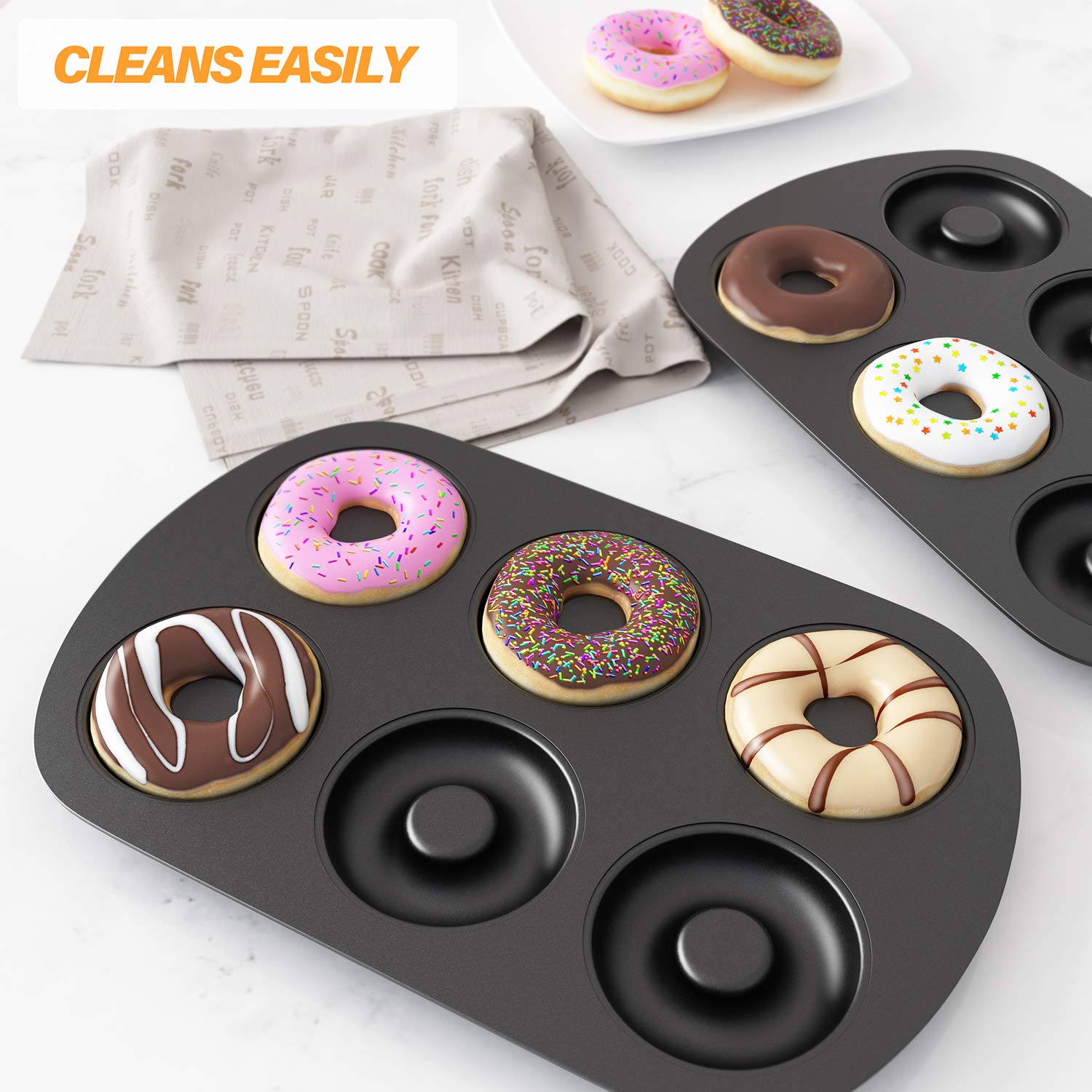Non-Stick 6-Cavity Donut Baking Pans - Set of 3, Makes 3.25