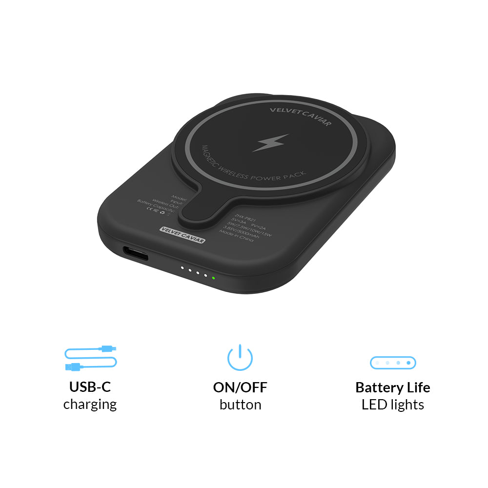 Black Leopard MagSafe Battery Pack - 5000mAh Portable Charger for iPhone 12/13/14/15 - Fast Wireless Charging Power Bank for Travel, Work & Outdoor Activities