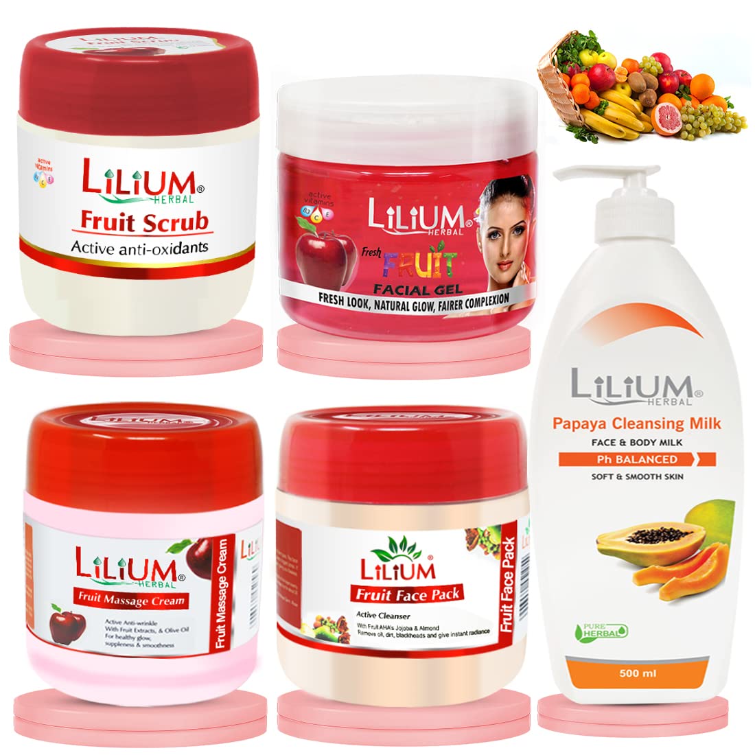 Lilium Fruit Facial Kit with Papaya Cleansing Milk - 2500gm | Soothing Moisturizer for Balanced Skin | Reduces Dark Spots & Acne with Natural Fruit Extracts | Promotes Healthy Glowing Skin for Men & Women | Perfect for Daily Skincare Routine & Spa Treatments