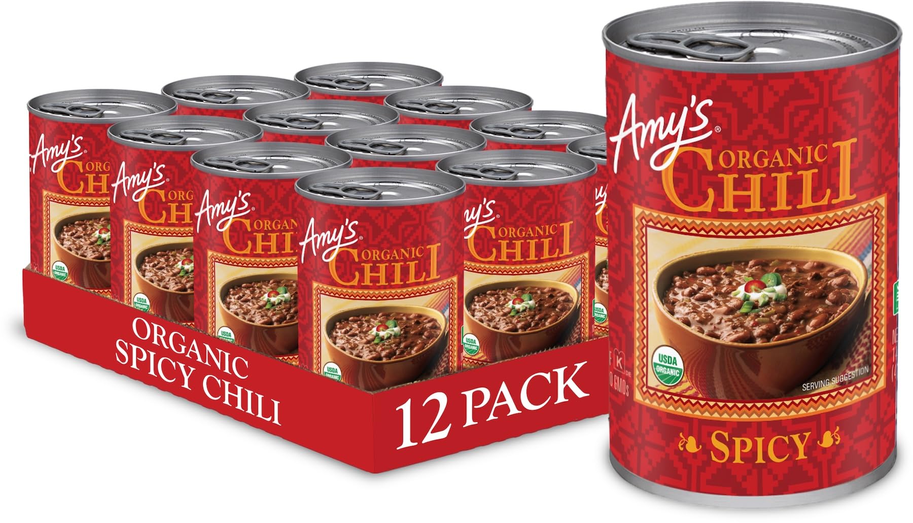 Amy's Organic Vegan Spicy Chili with Red Beans & Tofu - Gluten Free, 14.7 Oz (12 Pack) - Perfect for Camping, Quick Meals & Healthy Plant-Based Diets