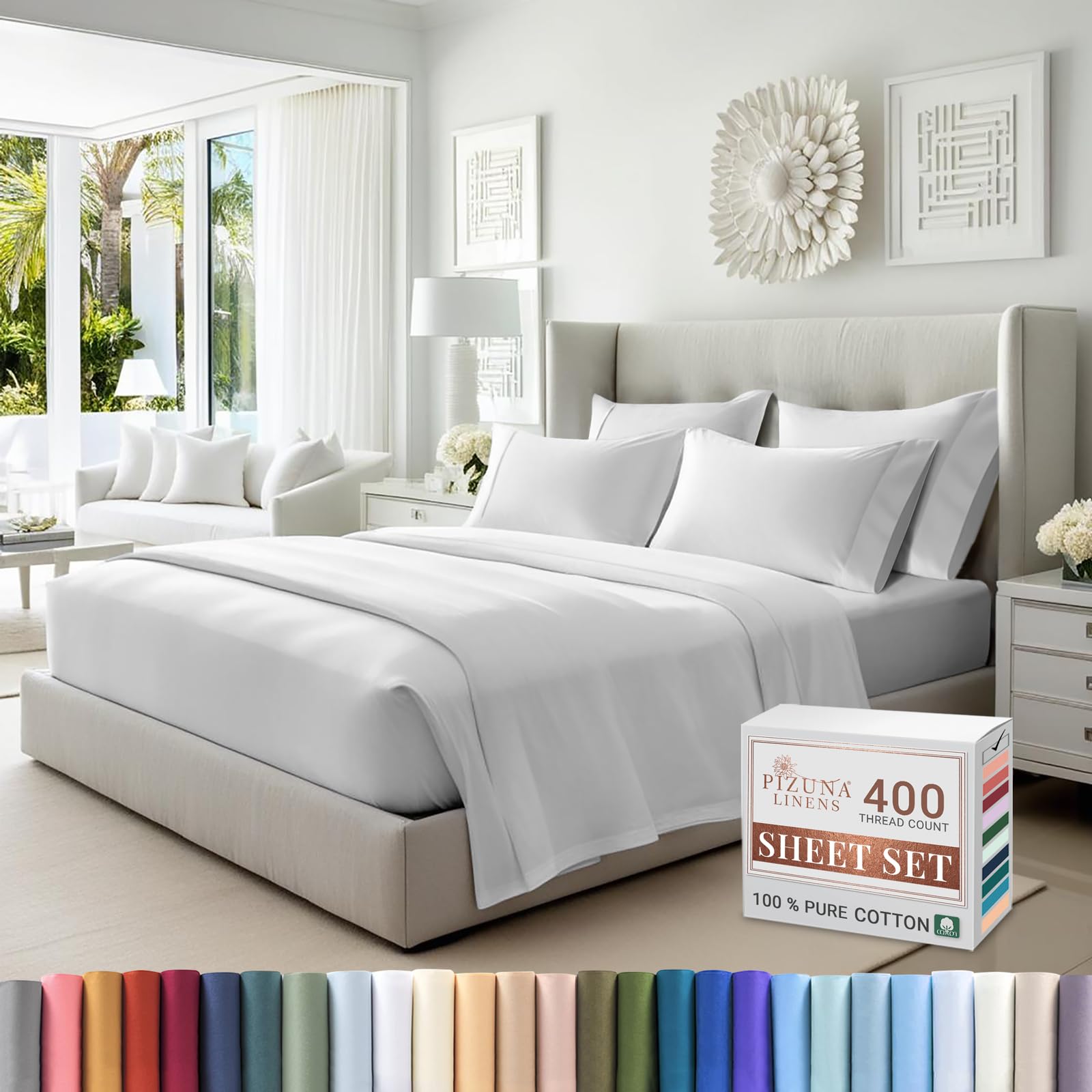 Luxurious 400 Thread Count 100% Pure Long Staple Cotton RV Queen Sheets - 15
