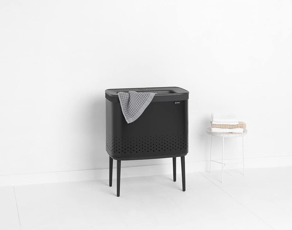 Brabantia Bo Laundry Hamper 16 Gallon - Removable Ventilated Laundry Basket with Flat Back, Stylish Matt Black Dirty Clothes Bin | Rust-Resistant Bathroom Hamper for Bedroom, Laundry Room & Dorm Organization