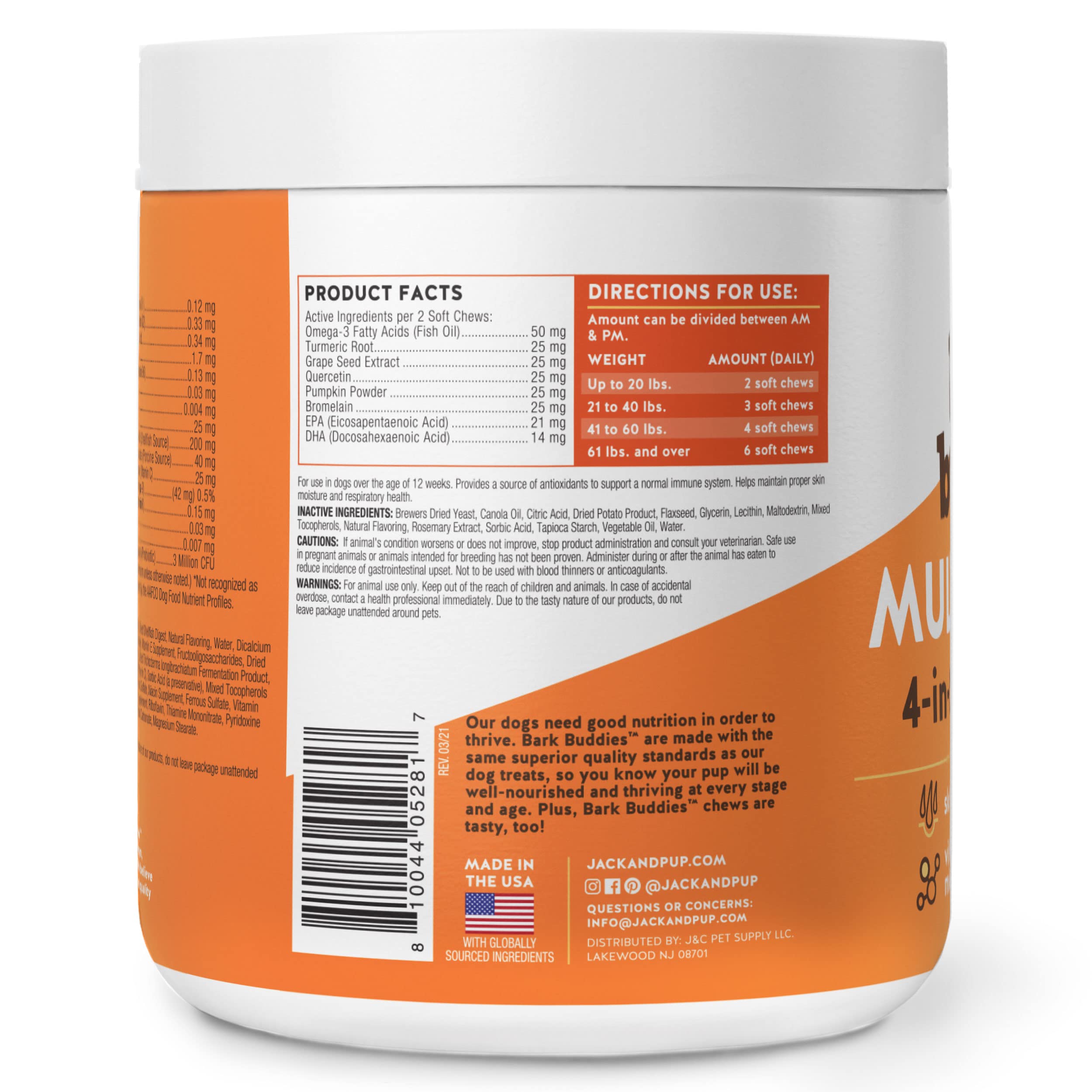 Jack&Pup Dog Vitamins and Supplements - Multivitamin Chewable Soft Chews for Puppies & Adult Dogs with Glucosamine, Probiotics & Omega-3 - Supports Joint, Digestive & Skin Health - 60 Count - Perfect for Daily Nutrition & Active Lifestyles