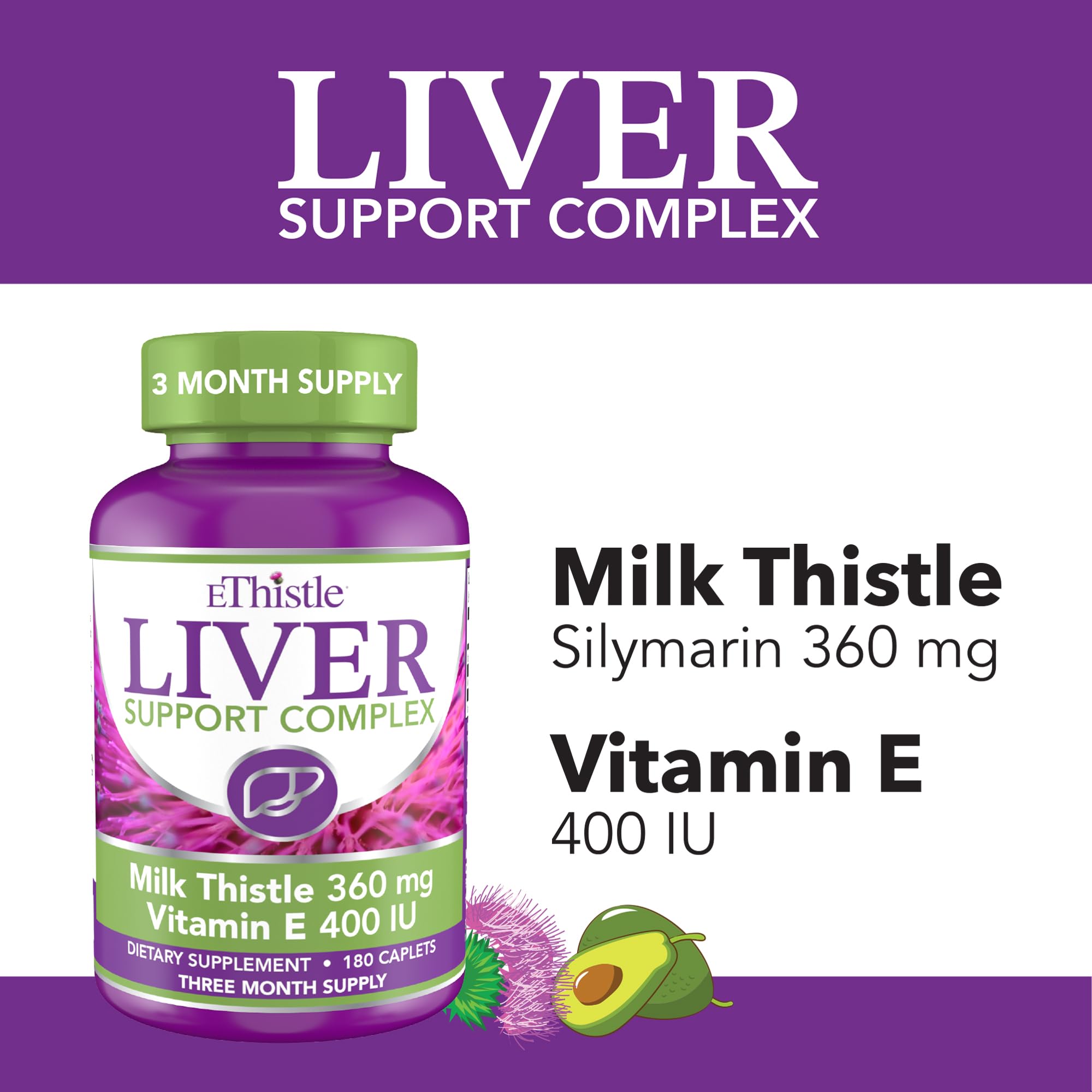 Liver Wellness Dietary Supplement with Milk Thistle & Vitamin E - 180 Caplets for Liver Detox & Support | Ideal for Daily Liver Health Maintenance & Post-Alcohol Recovery