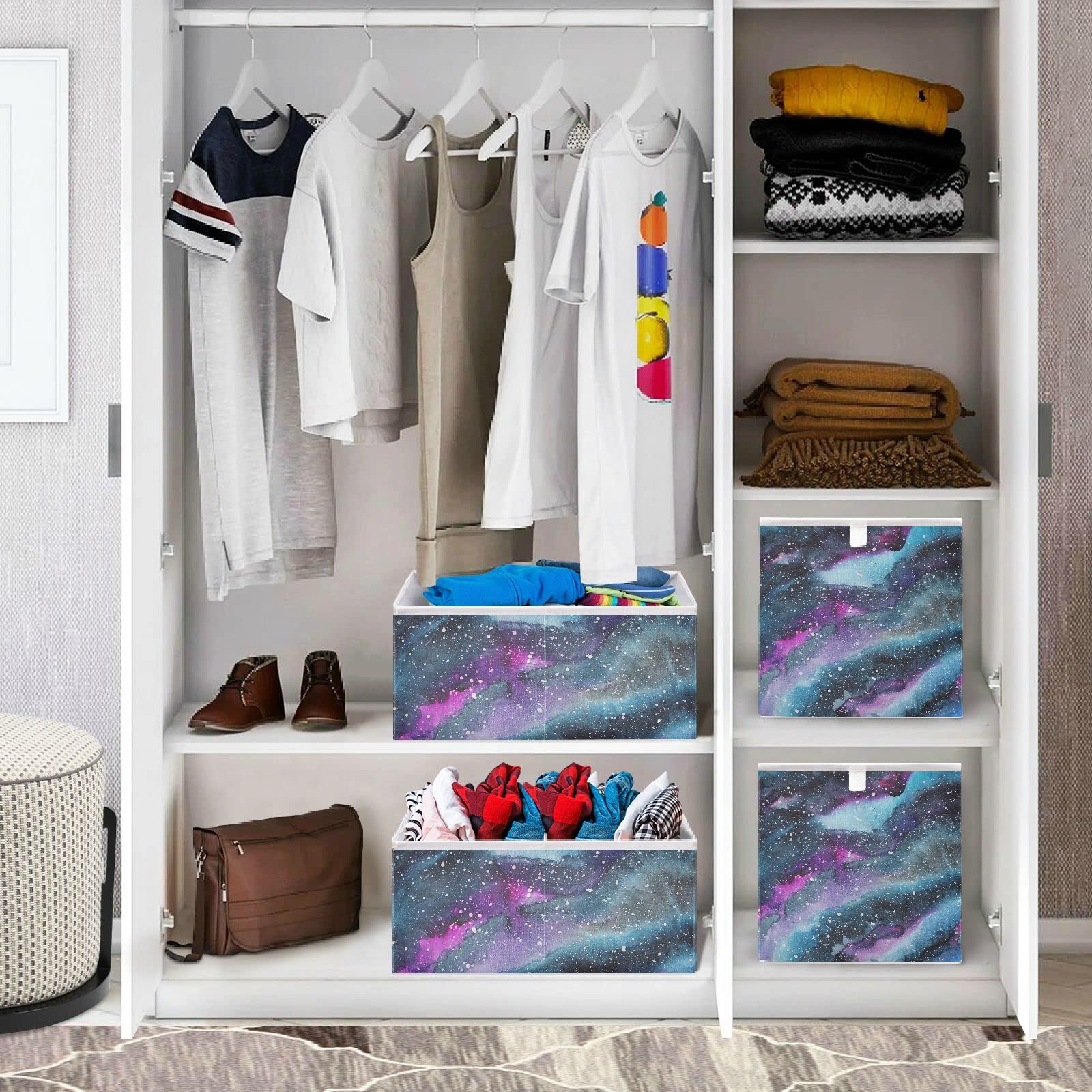 Marble Galaxy Storage Basket - Collapsible Square Storage Bin for Toys, Laundry & Home Organization | Space-Saving Home Decor for Bedroom, Nursery & Closet