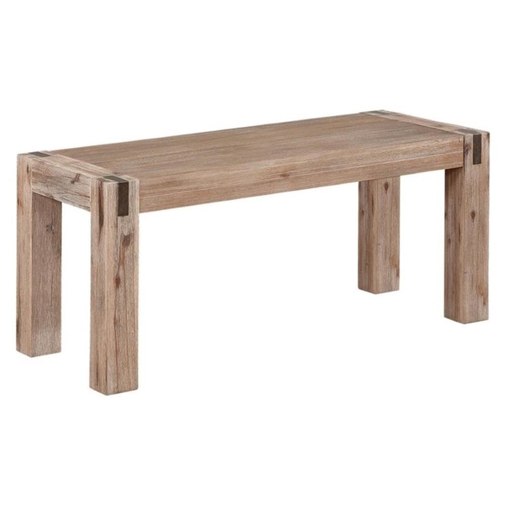 Woodstock Bench - 36 Inch Modern Farmhouse Entryway Bench with Rustic Solid Acola Wood Legs & Bronze Metal Finish | Perfect for Living Room, Hallway & Bedroom Decor