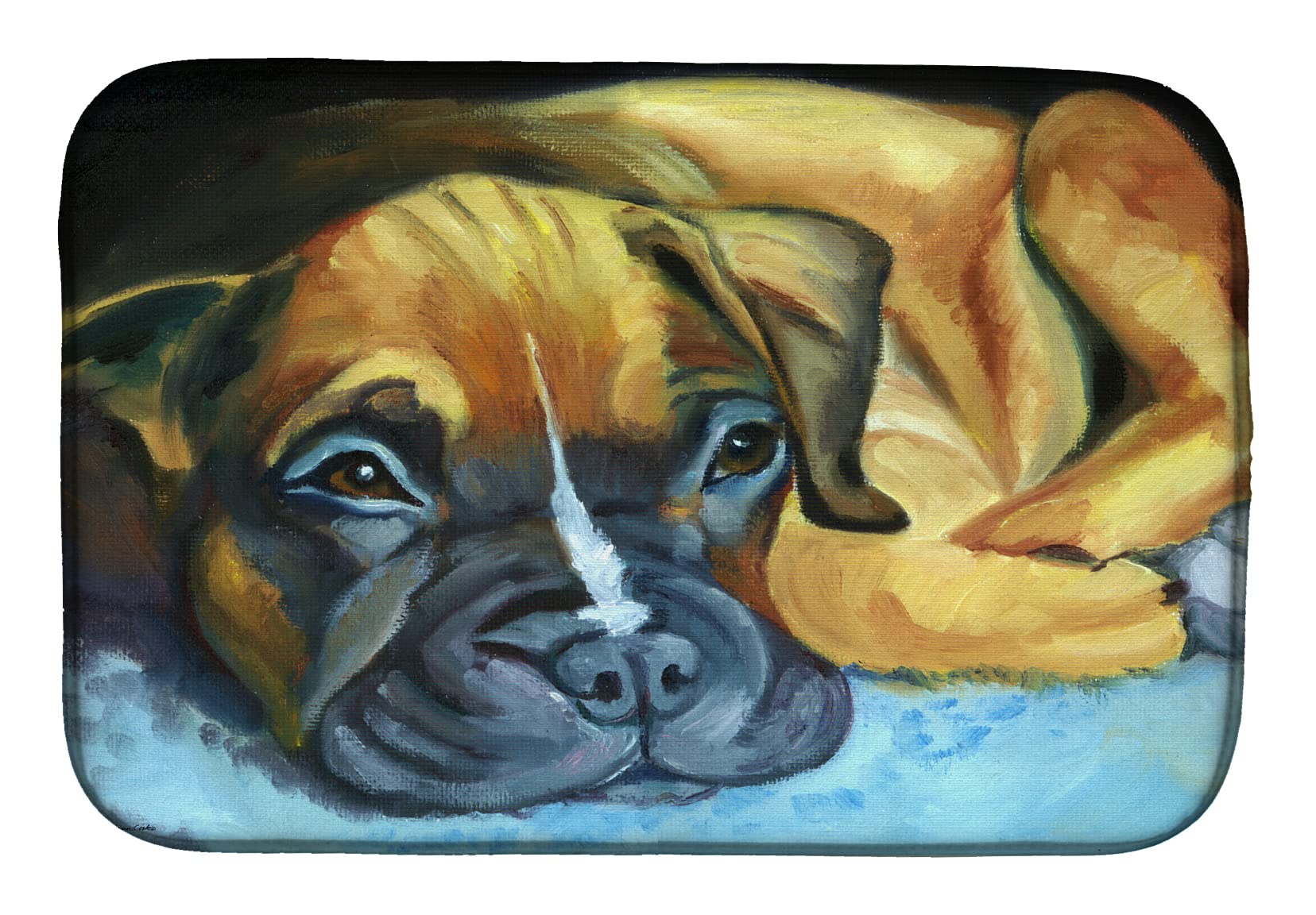 Boxer Pup Dish Drying Mat - Absorbent Kitchen Counter Mat for Dishes | 14 x 21 Inch Multicolor Dog-Themed Drainer Pad | Perfect for Kitchen Countertops, Sink Areas & Pet Lover Home Decor