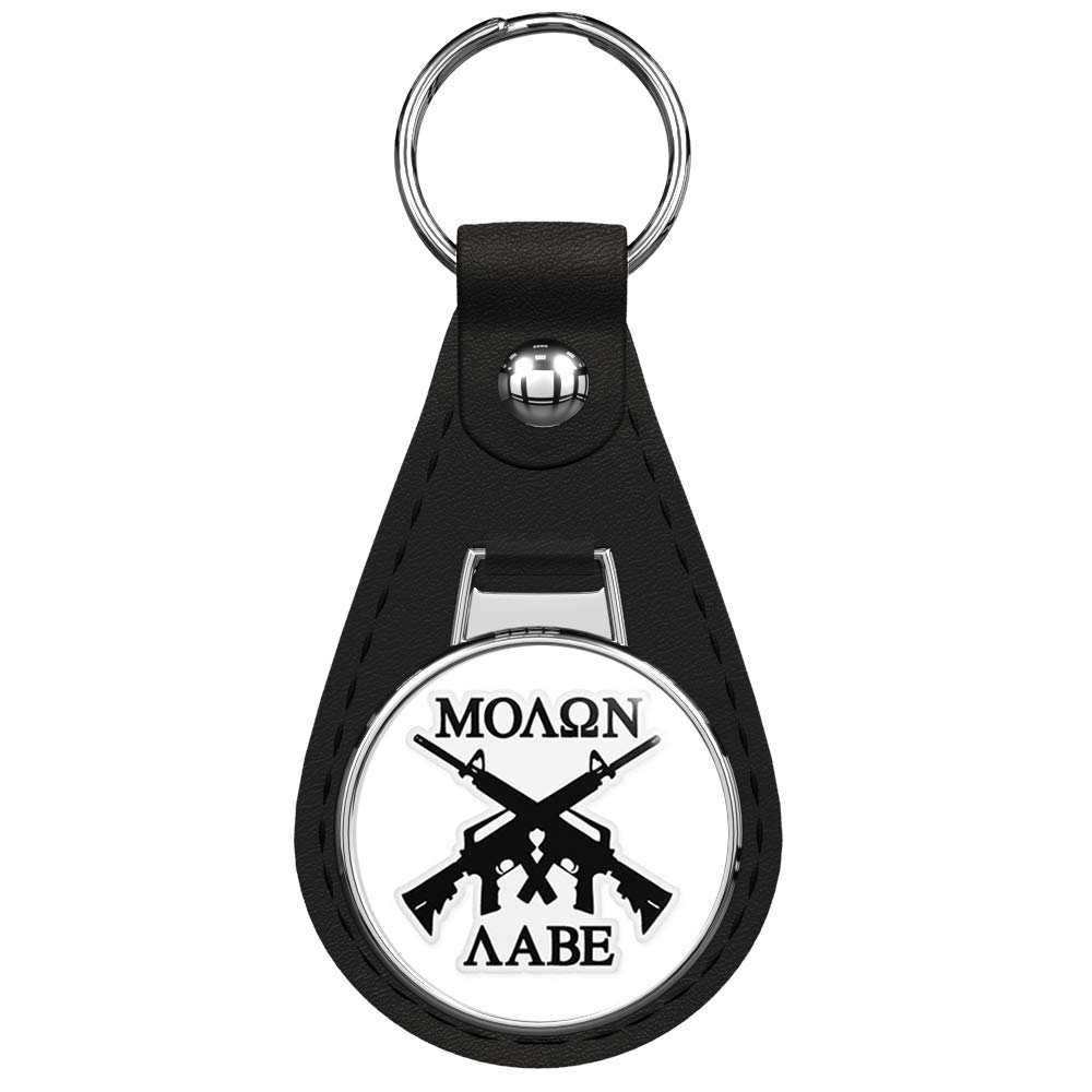 Molon Labe Crossed Guns Black Leather Keychain with Silver Keyring - Tactical Military Style Key Chain for Men, Perfect for Keys, Backpacks, and Everyday Carry (EDC) Accessories