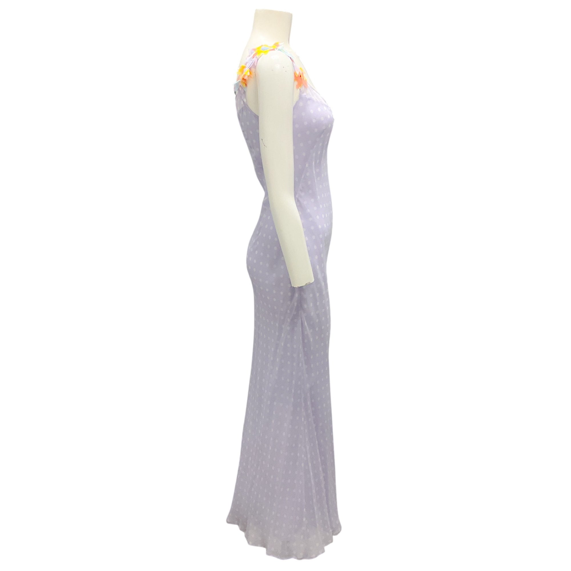 Moschino Cheap & Chic Lilac Floral Applique Dot Print Maxi Dress for Women - Perfect for Weddings, Parties & Special Occasions