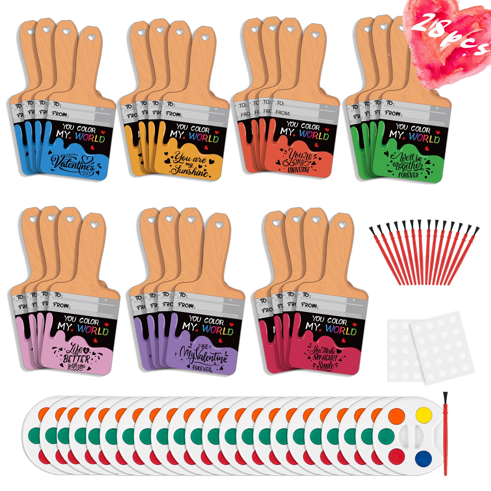 28 Pcs Valentine's Day Cards for Kids - Watercolor Paint Themed Classroom Gift Exchange Cards for Party Favors & School Celebrations