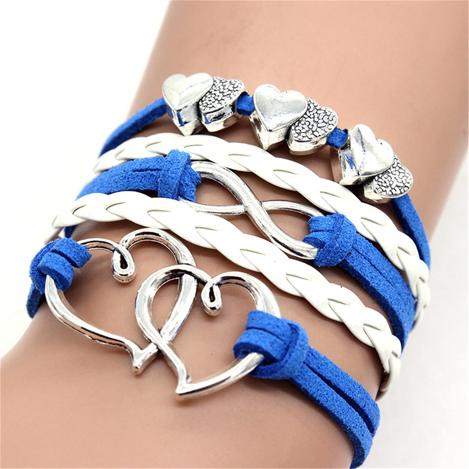 GOMYIE Genuine Leather Wrap Bracelet for Women - Double Heart Infinity Rope Wristband Fashion Jewelry Gift for Her (Blue) | Perfect for Valentine's Day, Anniversary, Birthday & Everyday Wear