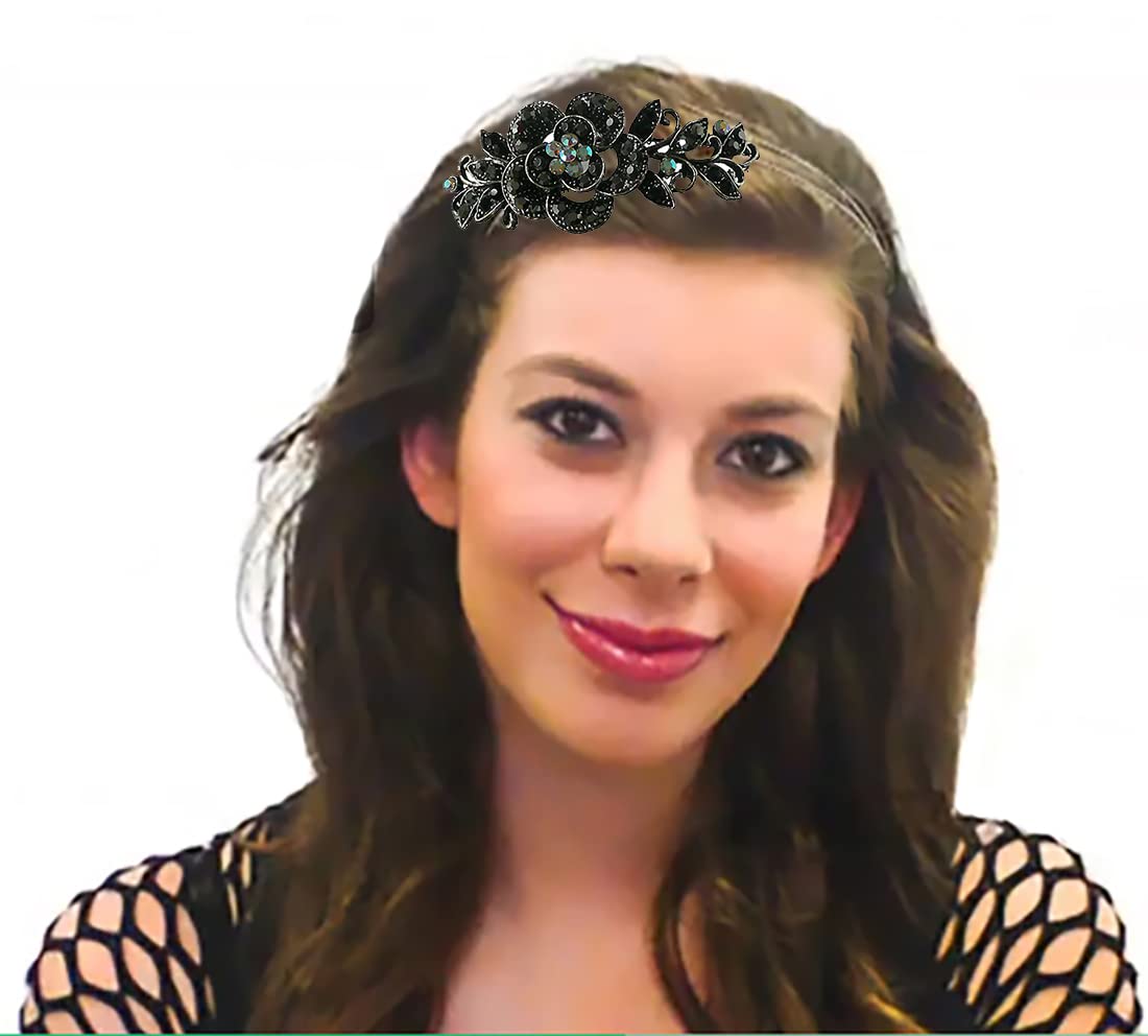 2-Pack Crystal Flower Headbands for Women & Girls - Elegant Metal Wire Hair Accessories for Weddings, Parties & Everyday Styling