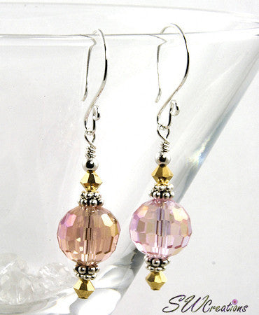 Shimmering Gold Peach Crystal Earrings - Elegant Dangle Earrings for Women, Perfect for Parties, Weddings & Special Occasions