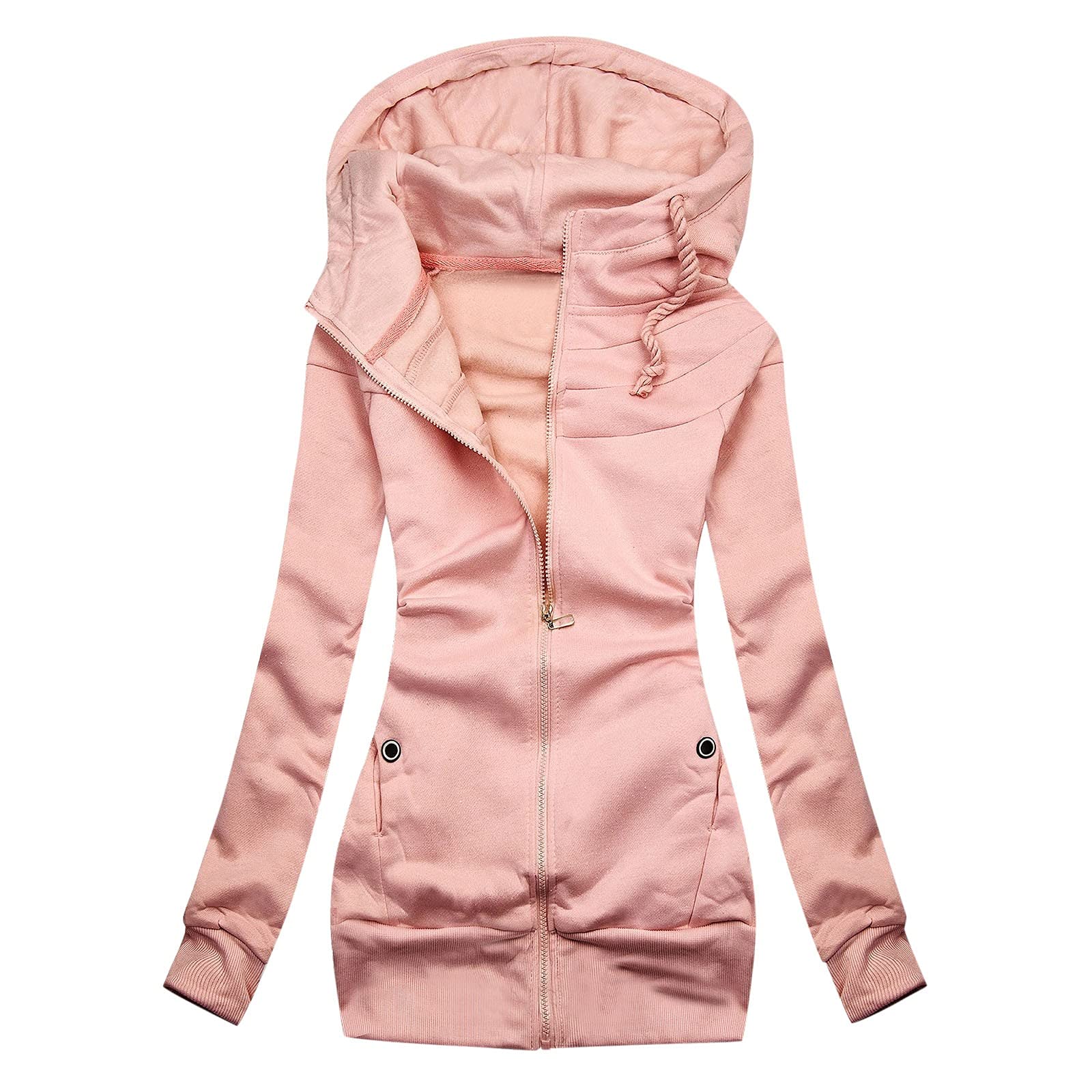 Women's Slim Fit Casual Solid Color Hooded Sweatshirt - Embroidered Blouse Top & Thick Coat Jacket for Everyday Wear, Work & Outdoor Activities