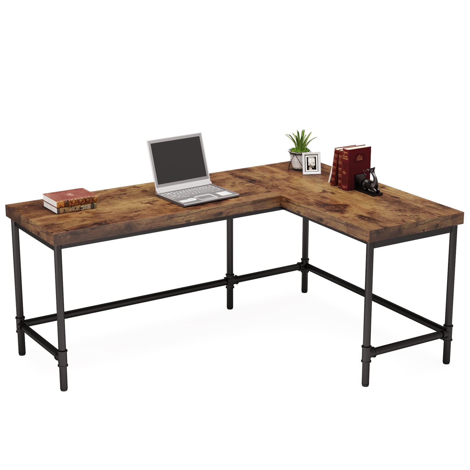 Tribesigns 67 Inch L-Shaped Computer Desk - Reversible Corner Office Desk with Metal Pipe Legs, Industrial Style Workstation for Home Office, Study & Gaming (Rustic Brown) | Perfect for Small Spaces & Multi-Monitor Setups