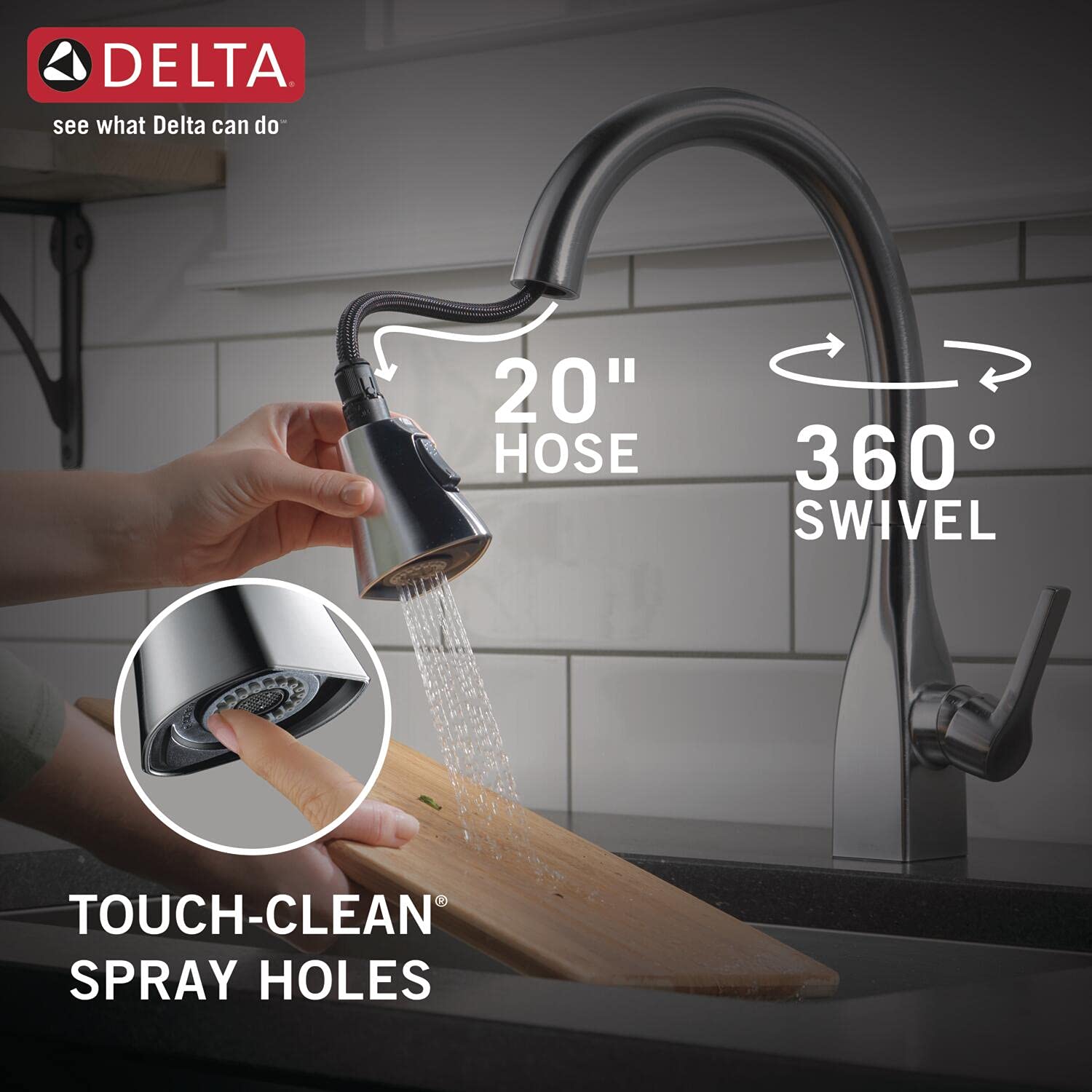 Delta Mateo Brushed Nickel Kitchen Faucet with Pull Down Sprayer - Magnetic Docking Spray Head, Arctic Stainless 9183-AR-DST - Perfect for Modern Kitchens & Food Prep Stations