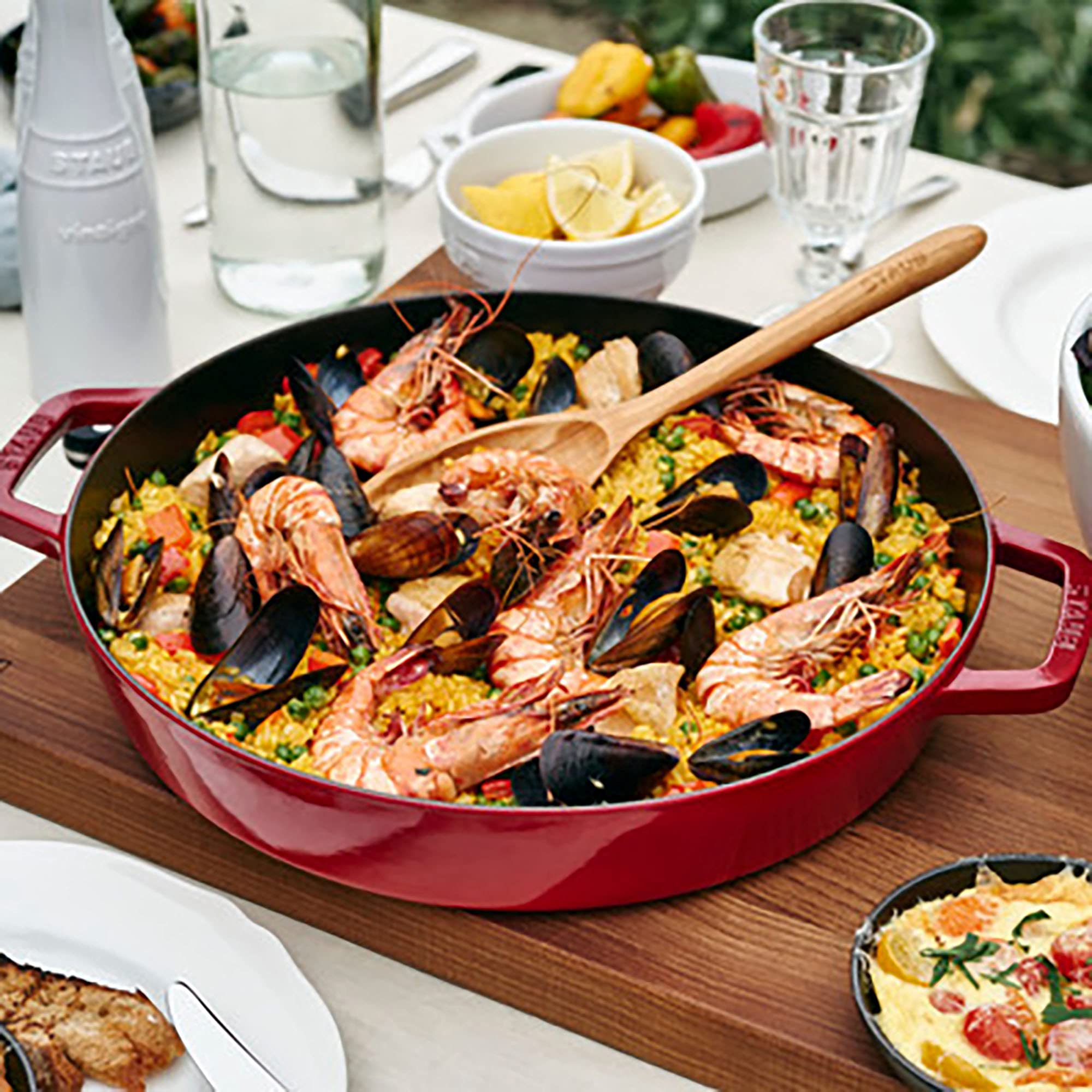 Staub 13-Inch Cast Iron Double Handle Fry Pan - Cherry Red, Made in France | Premium French Cookware for Searing, Braising & Oven Use