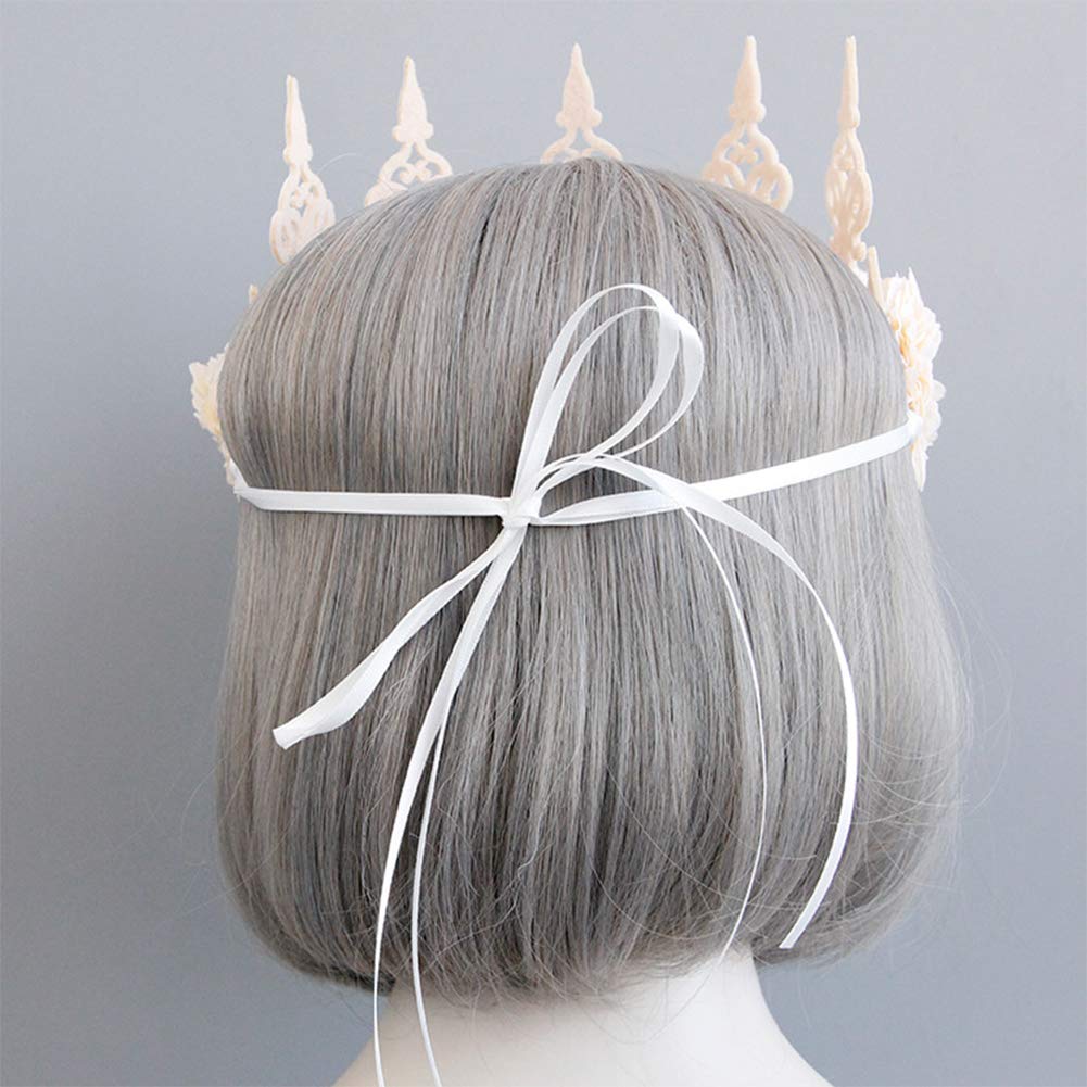 Gothic Floral Crown Headband for Women - Bridal Flower Garland Hair Wreath with Ribbon - Wedding, Cosplay, Halloween Party & Photography Accessories - Perfect for Boho Brides, Festival Goers and Costume Events