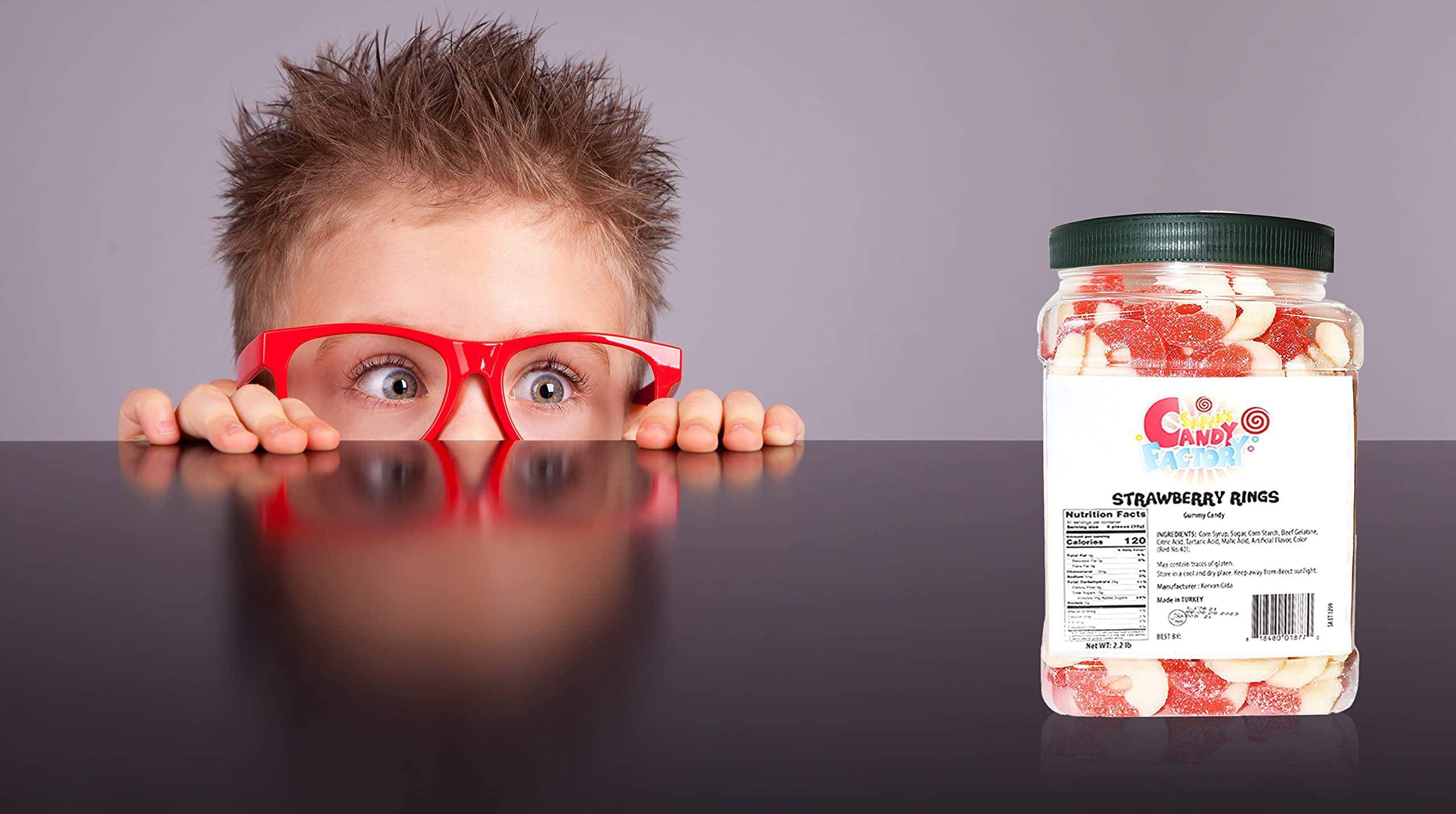 Sarah's Candy Factory Strawberry Gummy Rings in Resealable Jar - 2.2 Lbs Bulk Candy for Parties, Movie Nights & Office Snacks | Sweet & Chewy Treat for Kids & Adults
