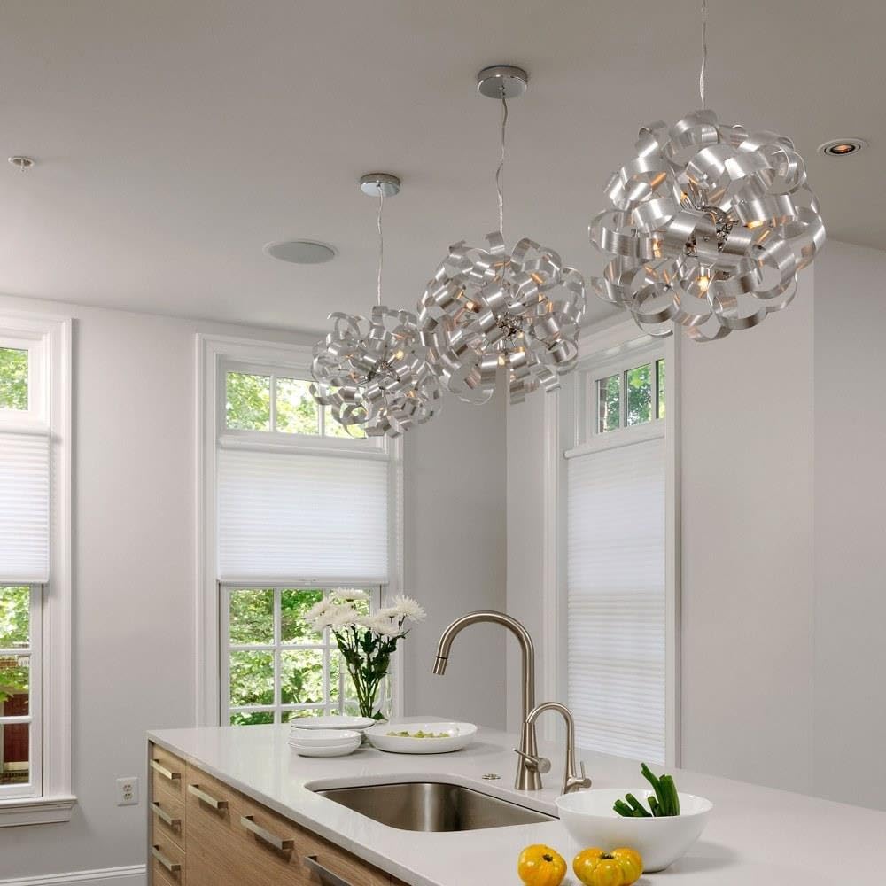 5-Light Modern Pendant Lighting Fixture - Millenia Brushed Nickel Finish - Contemporary Dining Room Chandelier for Kitchen Island, Foyer & Living Room Decor