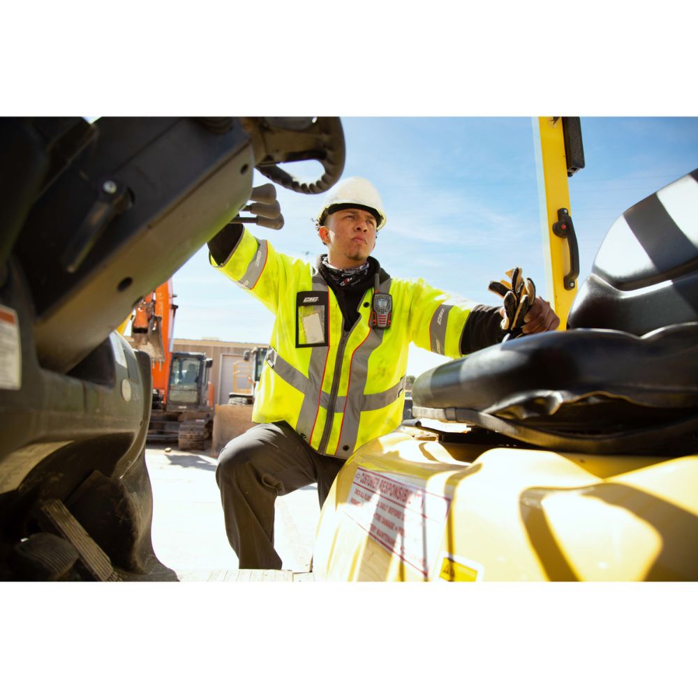 212 Performance VSTPREM 8811 Premium Hi-Viz Reflective Safety Vest with Badge Pocket - XL Yellow/Gray for Construction, Road Work & Emergency Responders