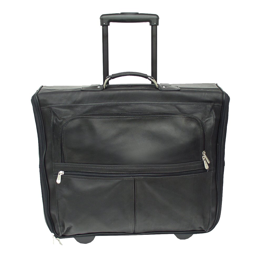 Premium Black Leather Garment Bag with Wheels - Travel Suit Carrier for Business Trips & Weddings - Durable Hanging Clothes Organizer for Men & Women