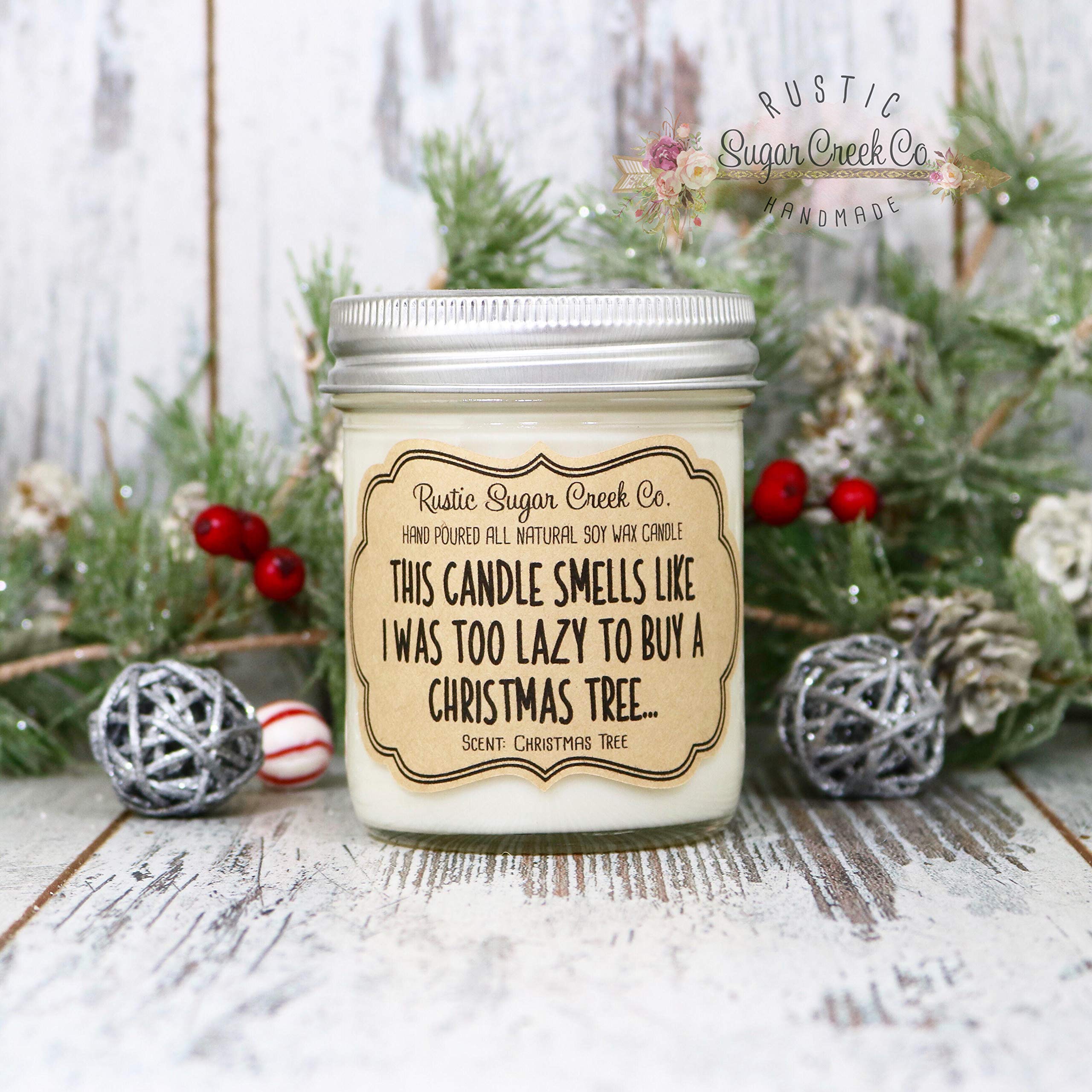 Funny Christmas Tree Scented Candle - 'Too Lazy to Buy a Tree' Humor Gift | Holiday Home Decor, Cozy Winter Ambiance & Festive Party Centerpiece
