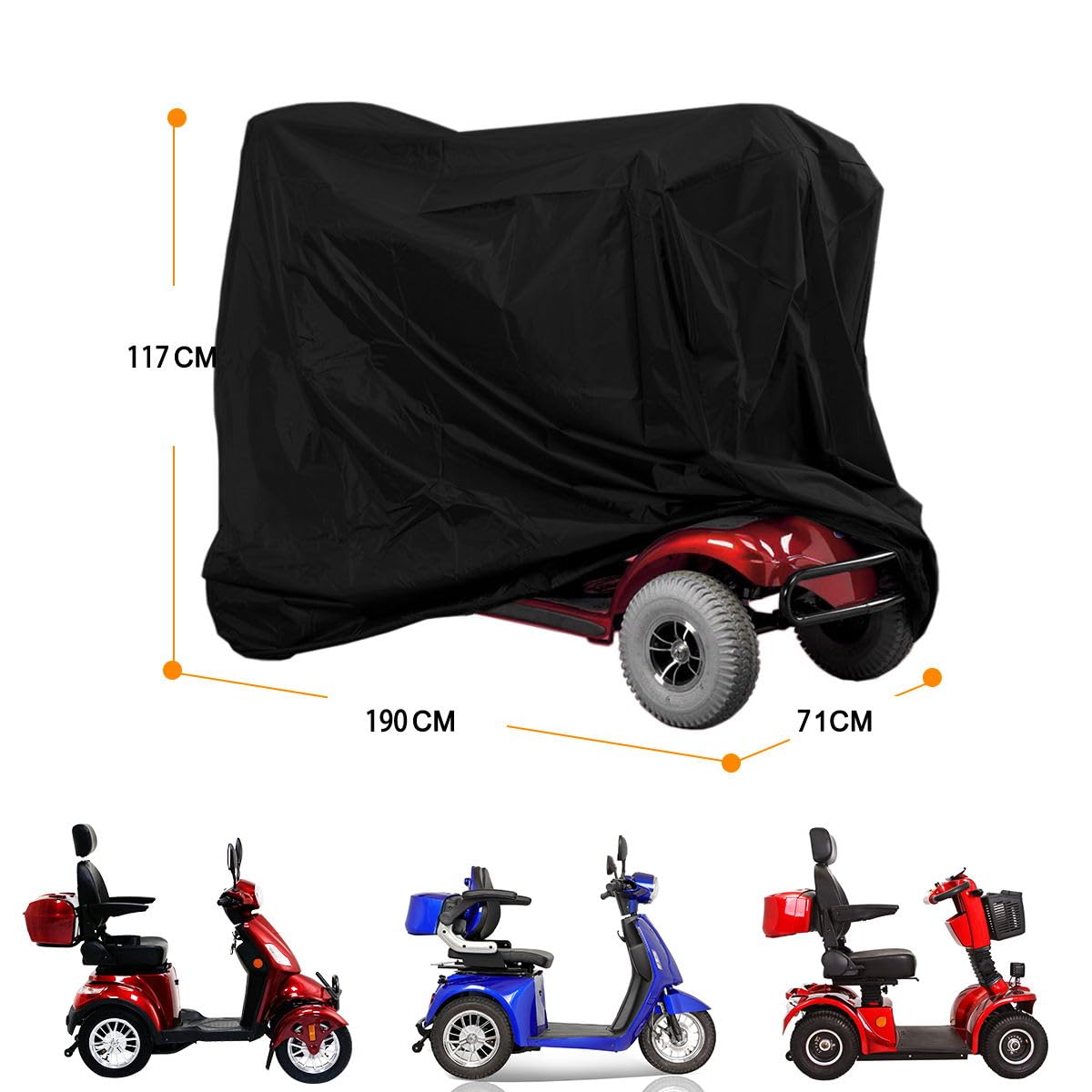 **Waterproof Mobility Scooter Cover - All-Weather 190D Fabric Protection from Rain, Snow, Dust & Sun - Outdoor Wheelchair Storage Accessory for Travel, Camping & Daily Use**