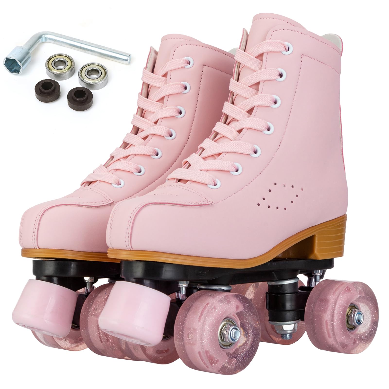 Best Light Up Roller Skates for Girls & Women - Cozy PU Leather Pink & Purple Roller Skates for Beginners Ages 8-12 | Indoor & Outdoor Skating, Birthday Gifts, Roller Rink & Park Fun