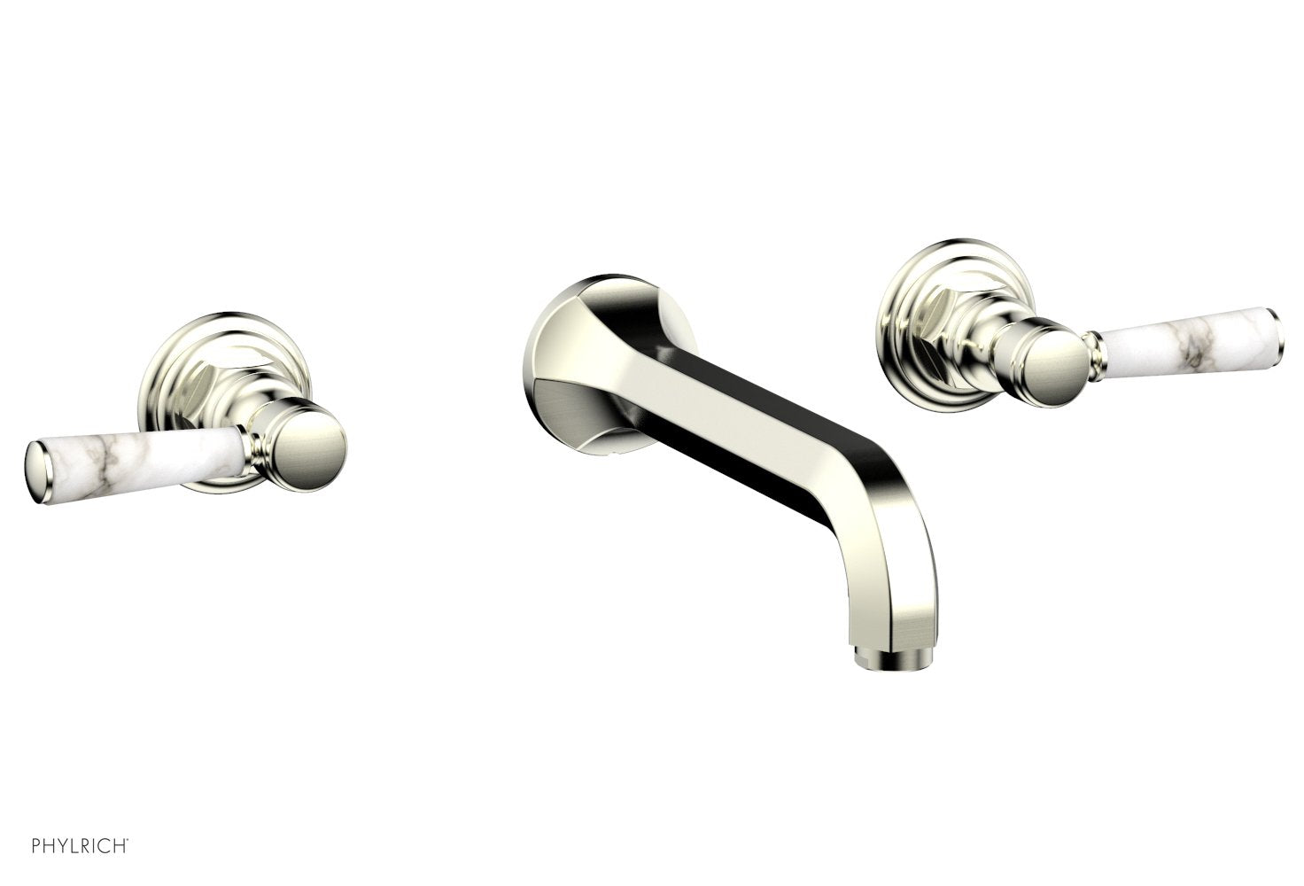 HEX TRADITIONAL Wall Lavatory Set - White Marble Lever Handles 500 13 - Modern Bathroom Faucet for Sink, Vanity & Powder Room (Oil Rubbed Bronze Finish)
