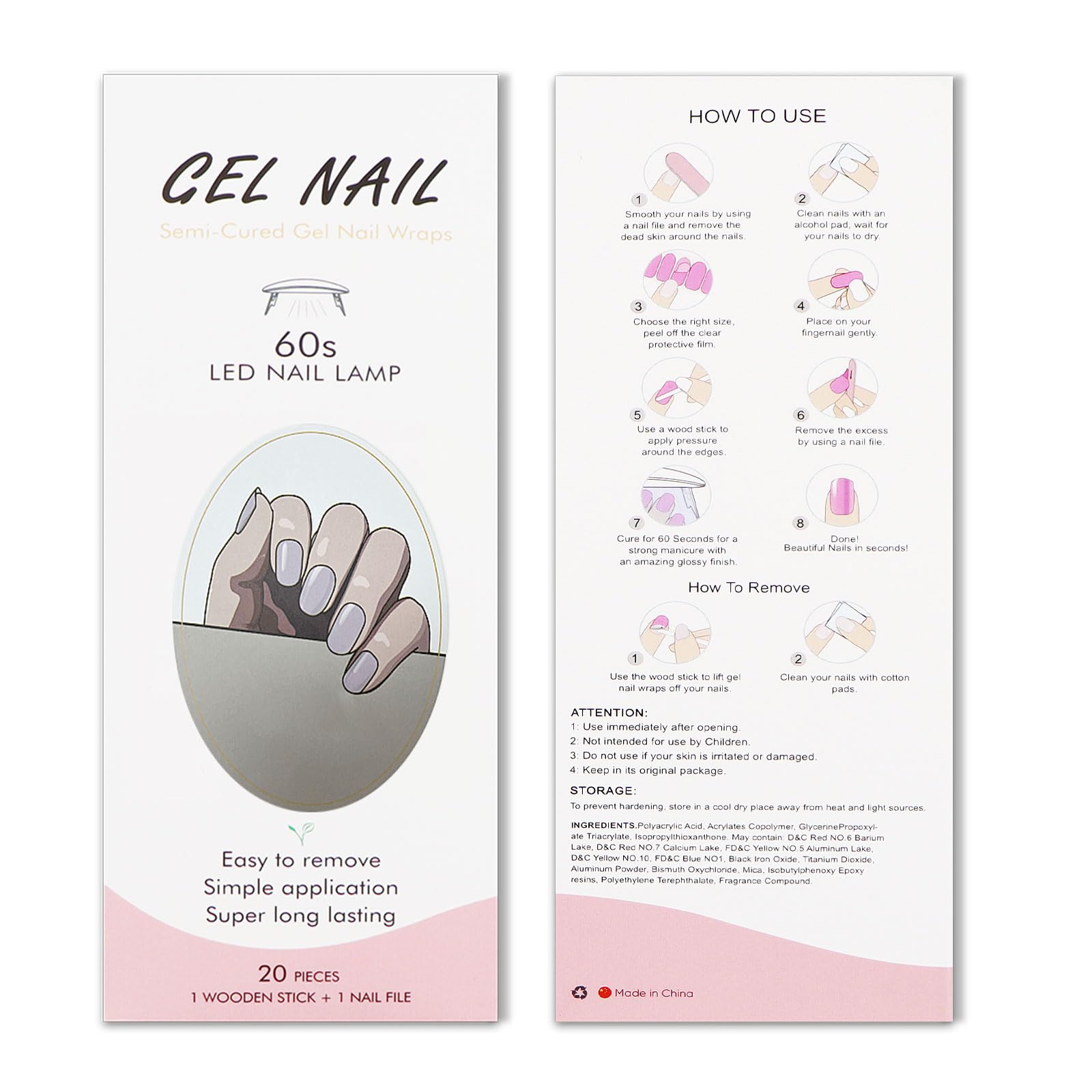 JMEOWIO Semi Cured Gel Nail Strips - Cream Purple Grey DIY Nail Stickers for Salon Quality Manicure at Home | Nail Art Design & Decoration Accessories | Perfect for Parties, Weddings & Everyday Wear