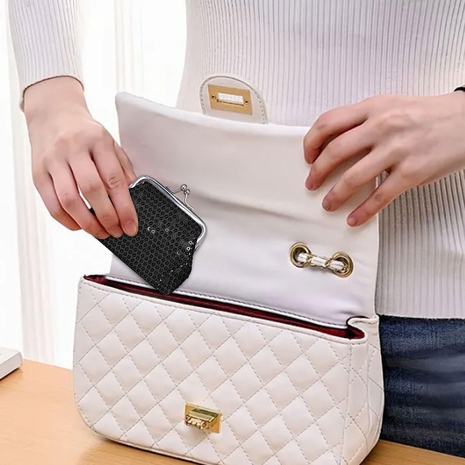 2 Packs Sequin Coin Purse with Kiss Lock - Cute Portable Wallet Pouch for Women & Girls - Holds Coins, Mini Lipstick, Keys - Perfect for Parties, Shopping & Travel Accessories
