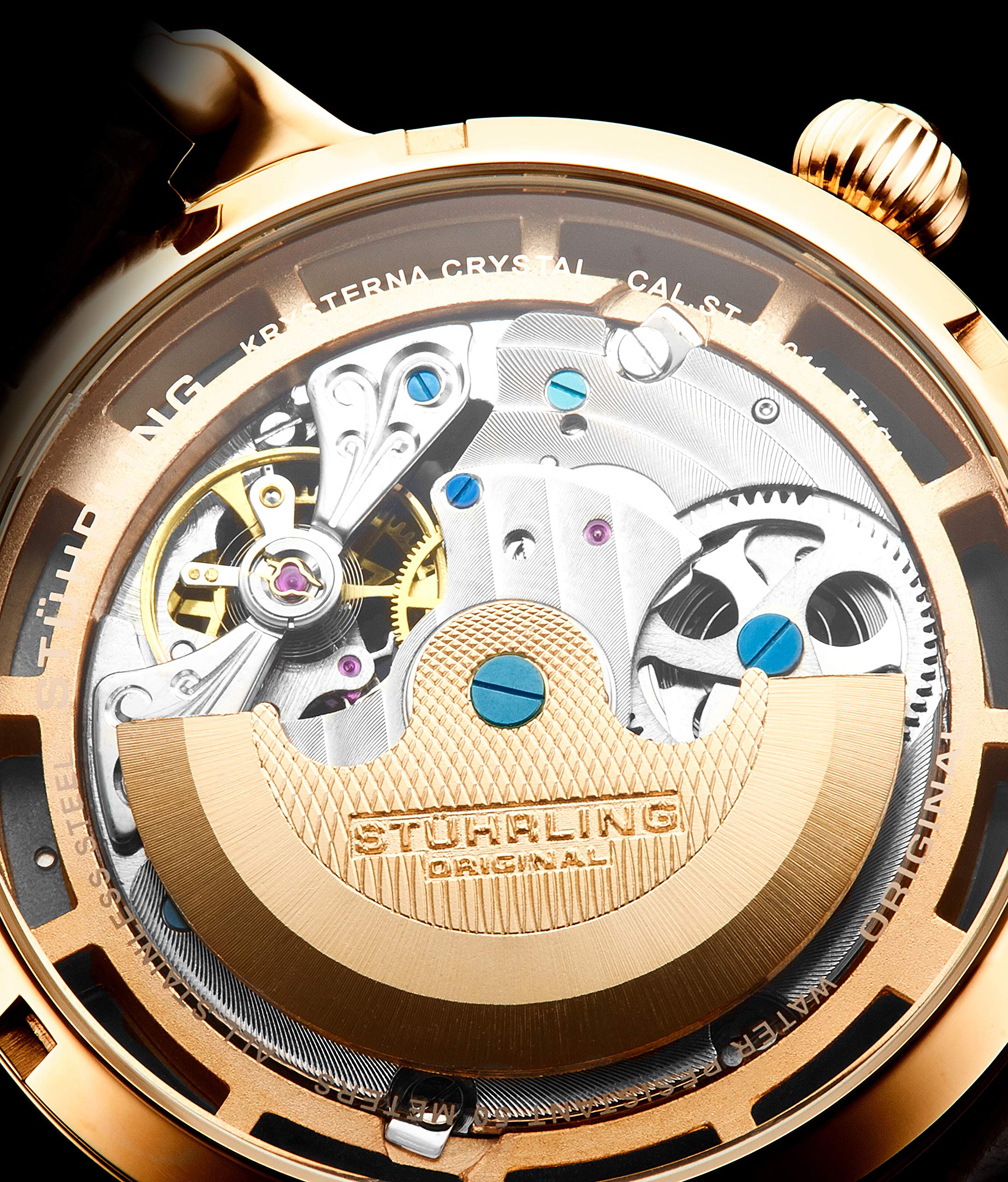 Stührling Original Men's Automatic Watch - Stainless Steel, Silver Skeleton Dial, Dual Time, AM/PM Sun Moon Display, with Steel Bracelet - 371B Series | Perfect for Business, Formal Occasions & Watch Collectors